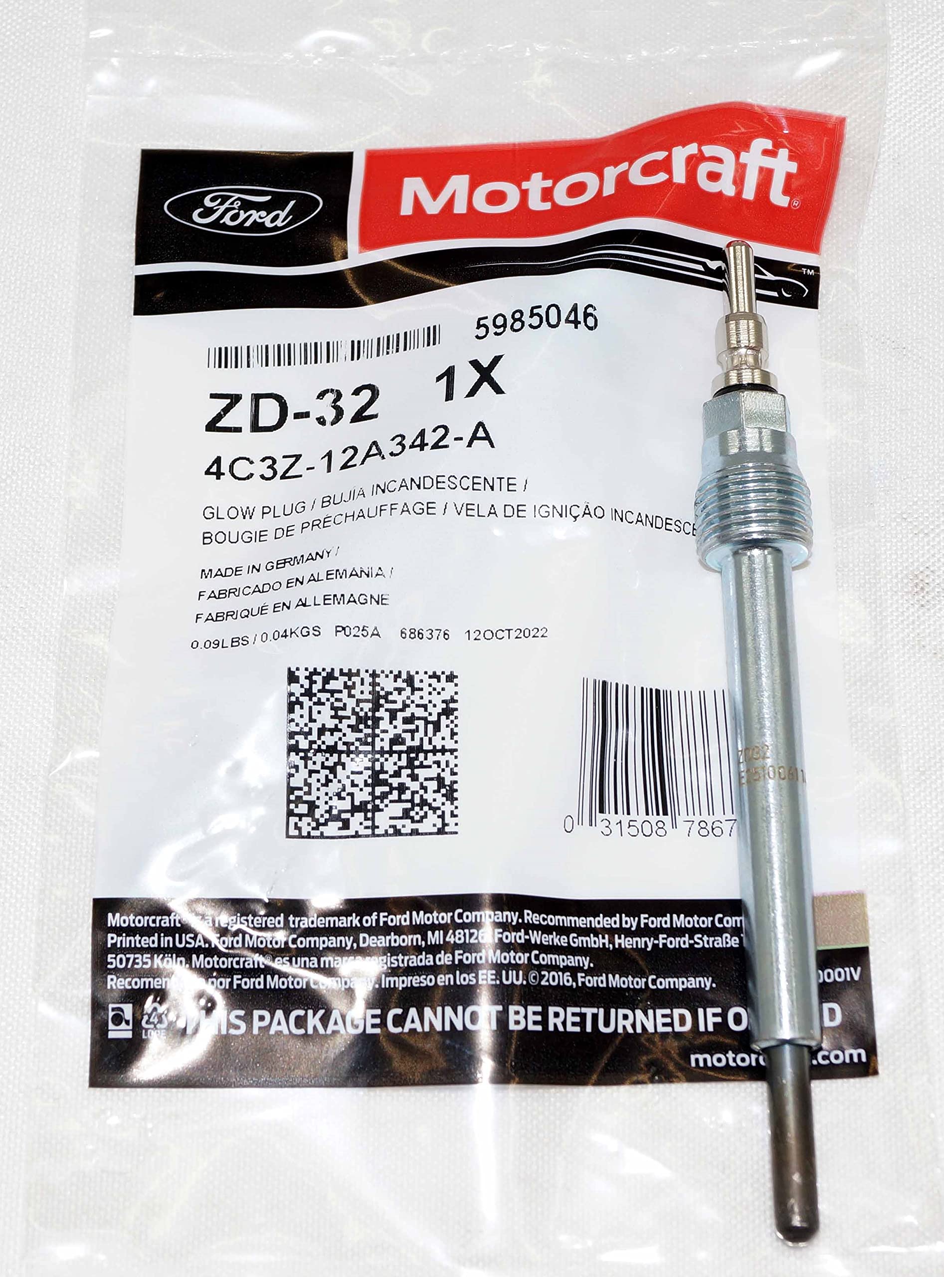 OEM Ford / Motorcraft Set of 8PC ZD-13 4C3Z-12A342-AA Diesel Glow Plugs 04 - 10 Ford 6.0L