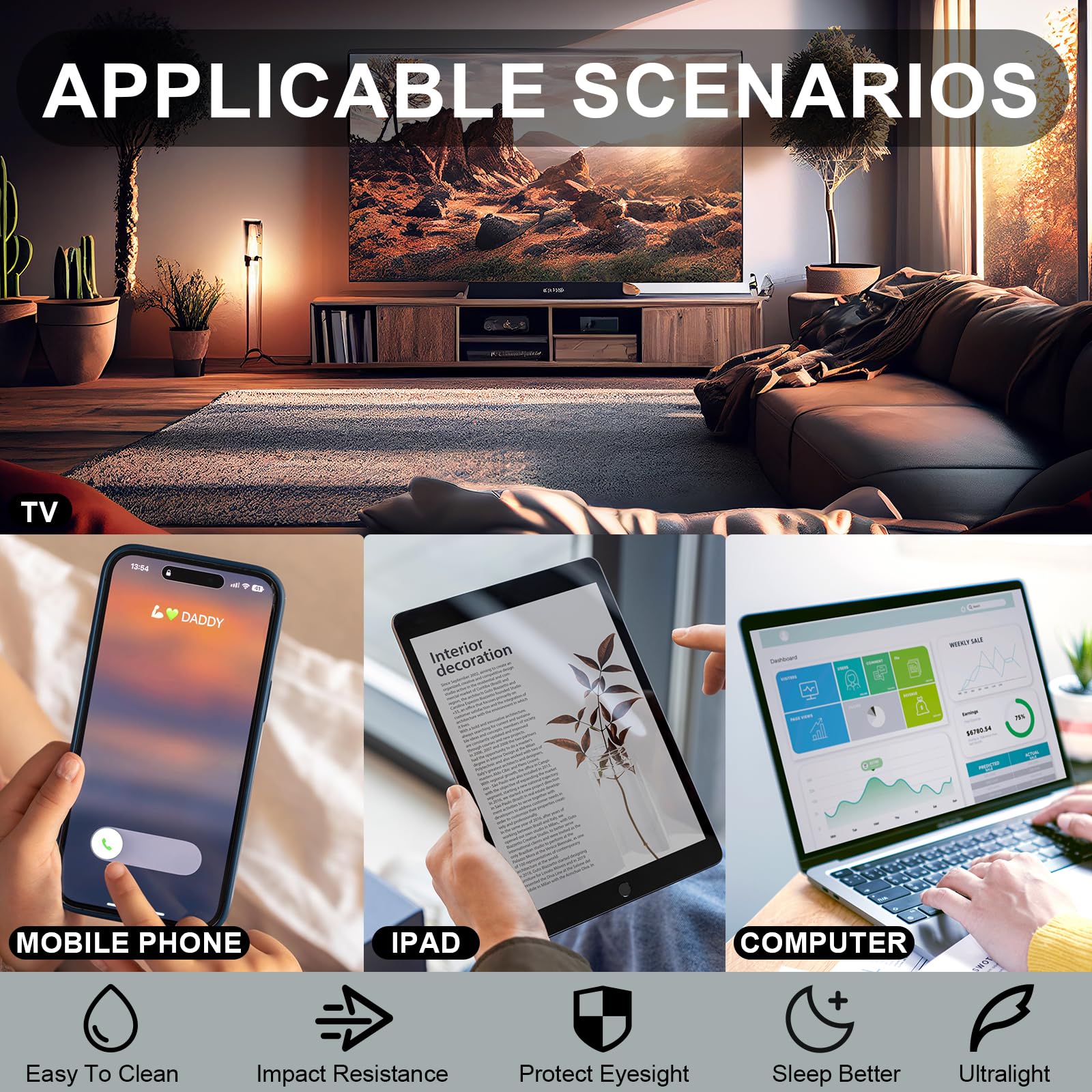 TJUTR Clip On Blue Light Blocking Glasses, Computer TV Gaming Glasses for Women Men, Improve Sleep & Reduce Eyestrain