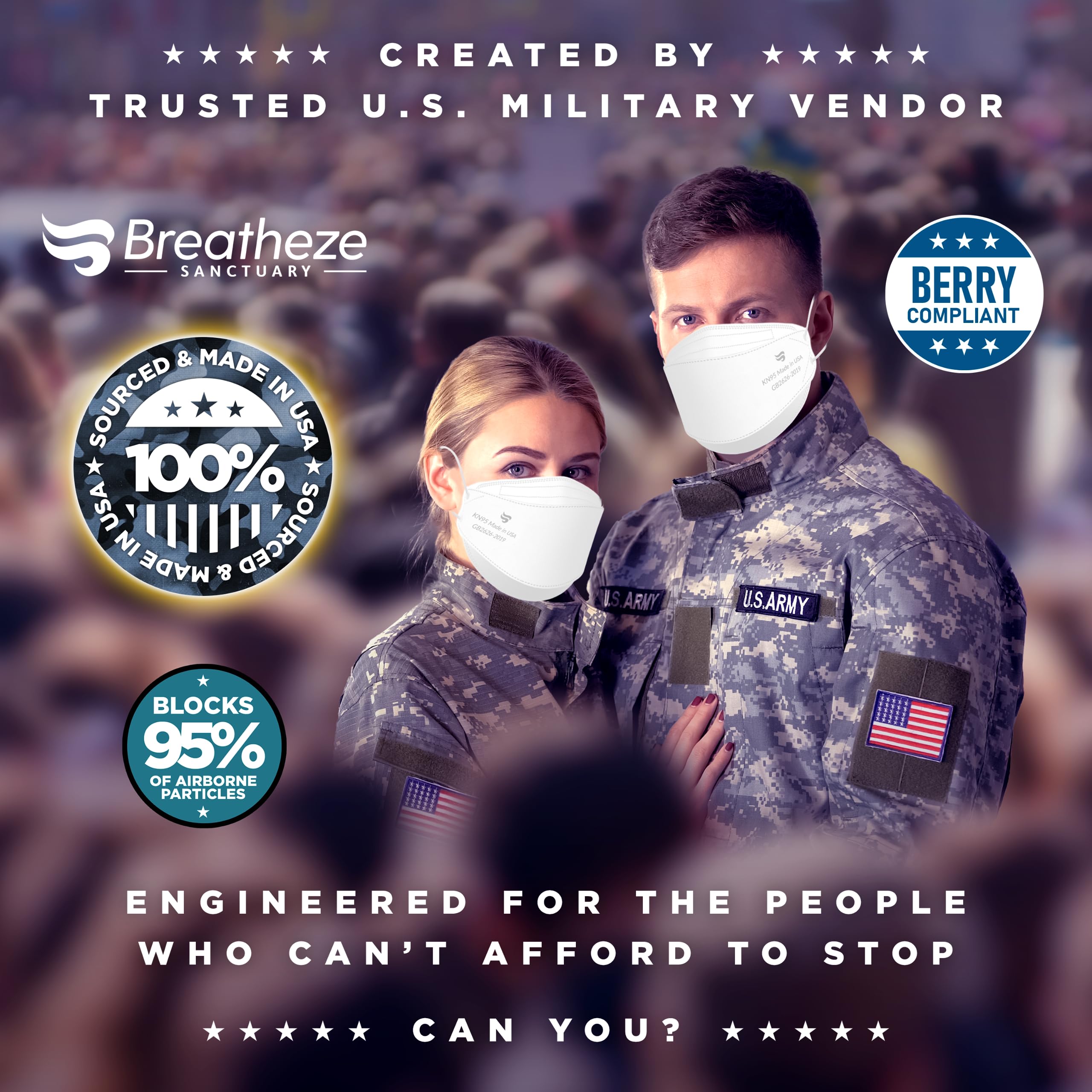 Breatheze KN95 Face Masks Made In USA FDA Registered - Disposable KN95 Mask - 3D Style, White 50-pack