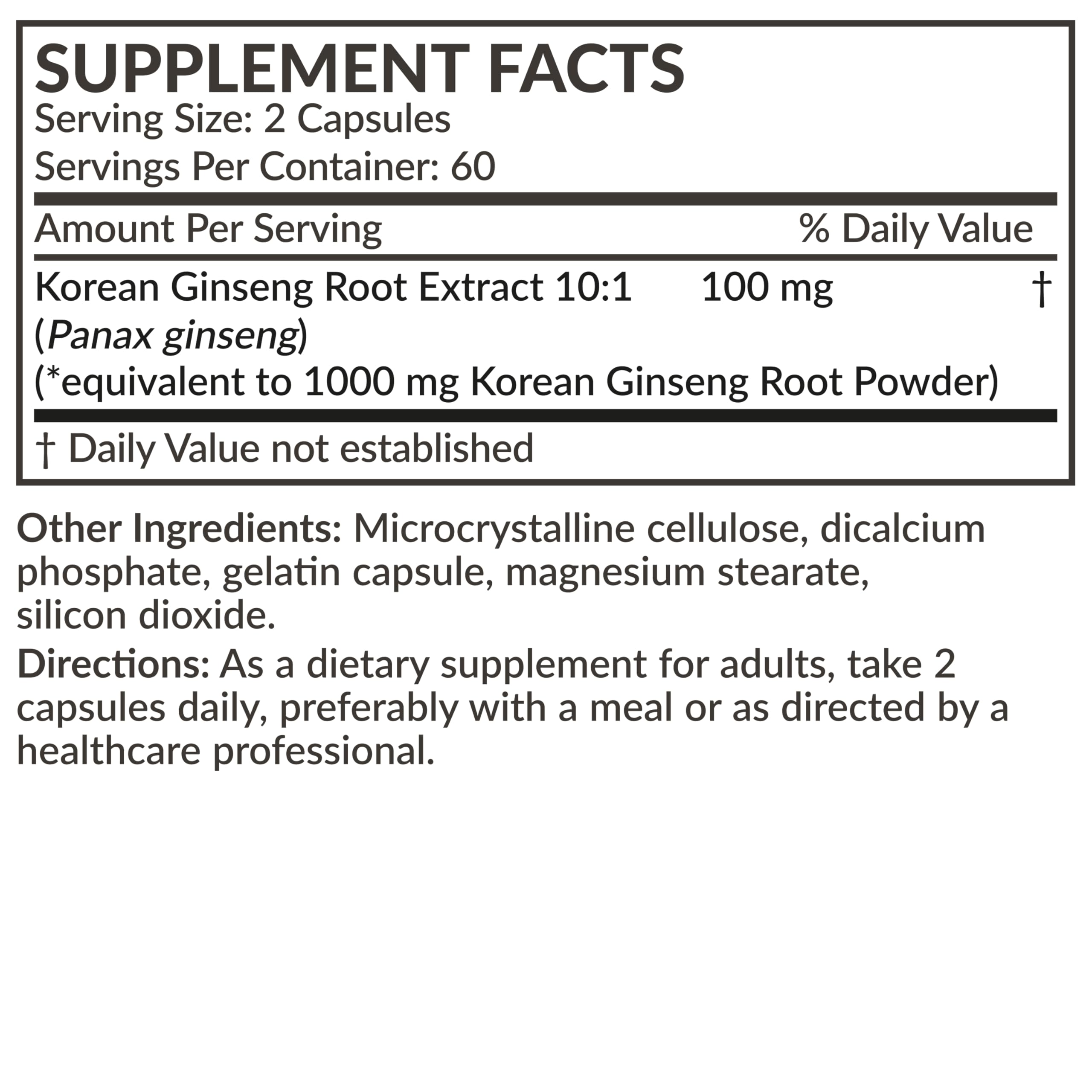 Futurebiotics Korean Panax Ginseng Energy, Memory & Brain Health Support, Non-GMO, 120 Capsules