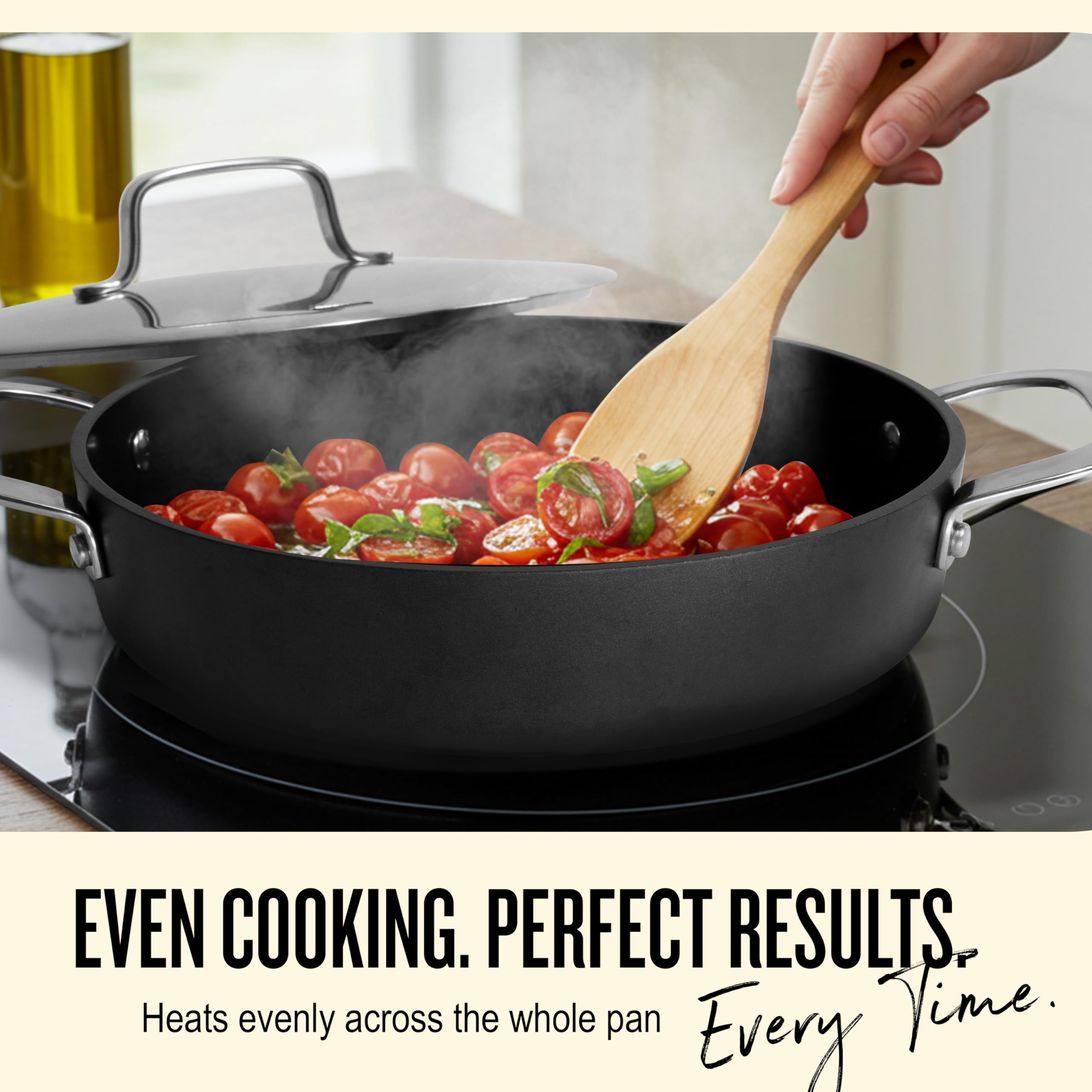 Alva Maestro Nonstick Ceramic Saute Pan with Lid 3.5Qt. - Oven Safe and Made without PFAS, PFOA & PTFE - Induction and All Stovetop Compatible with Even Heat Distribution