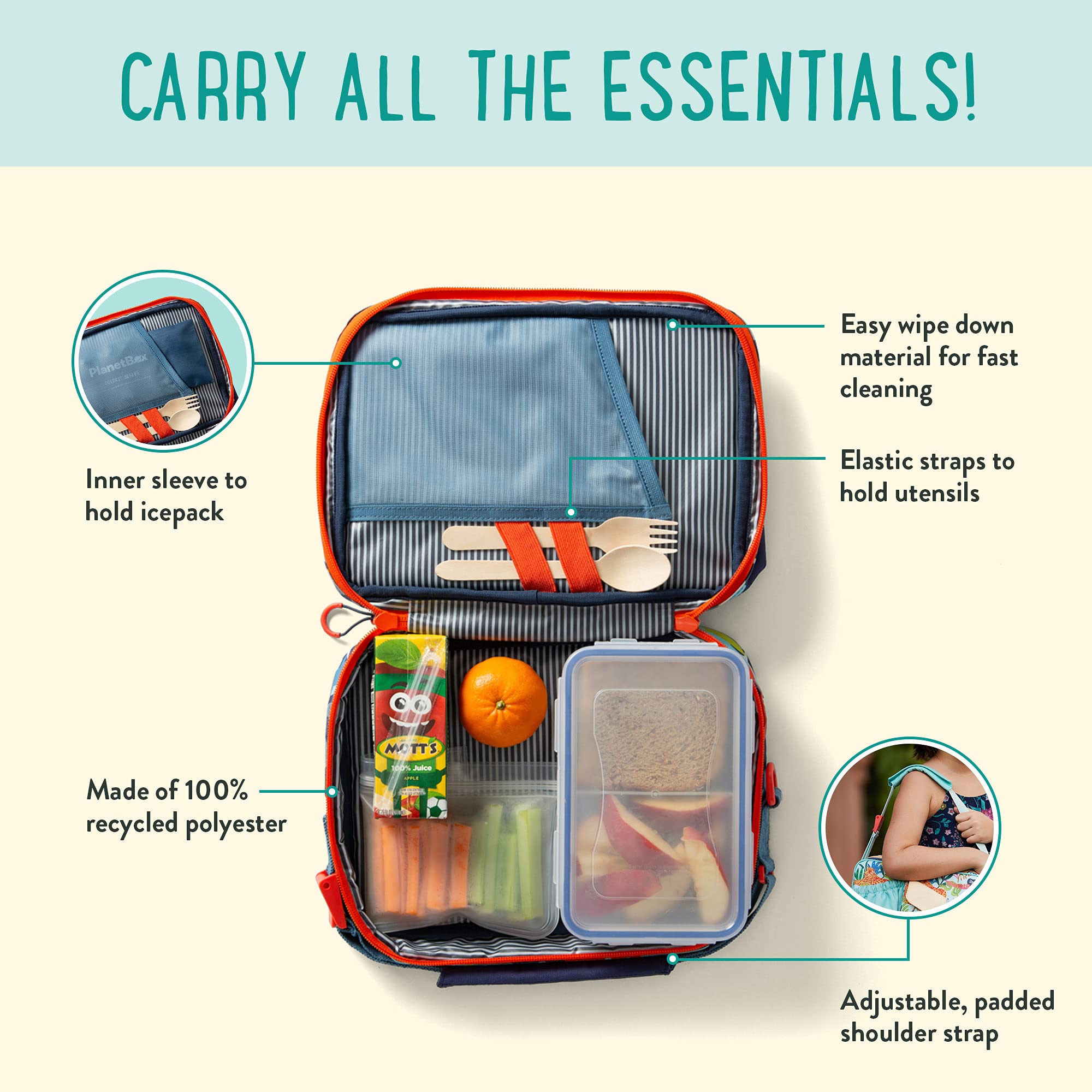 PlanetBox Rover Stainless Steel Bento Box Style Lunch Box Kit for Kids with 5 Compartments, Camo Shark Edition includes Insulated Lunch Bag, Leakproof Food Containers and Matching Magnets