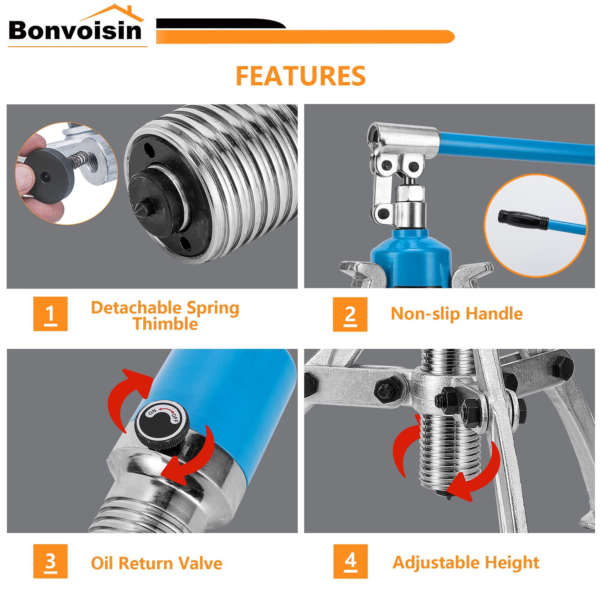 Bonvoisin 20T Hydraulic Gear Puller Set Wheel Bearing Puller Kit 2 or 3 Jaws Pulling Separator for Wheel Hubs Rotors Car Axles Pulleys Brake Drums