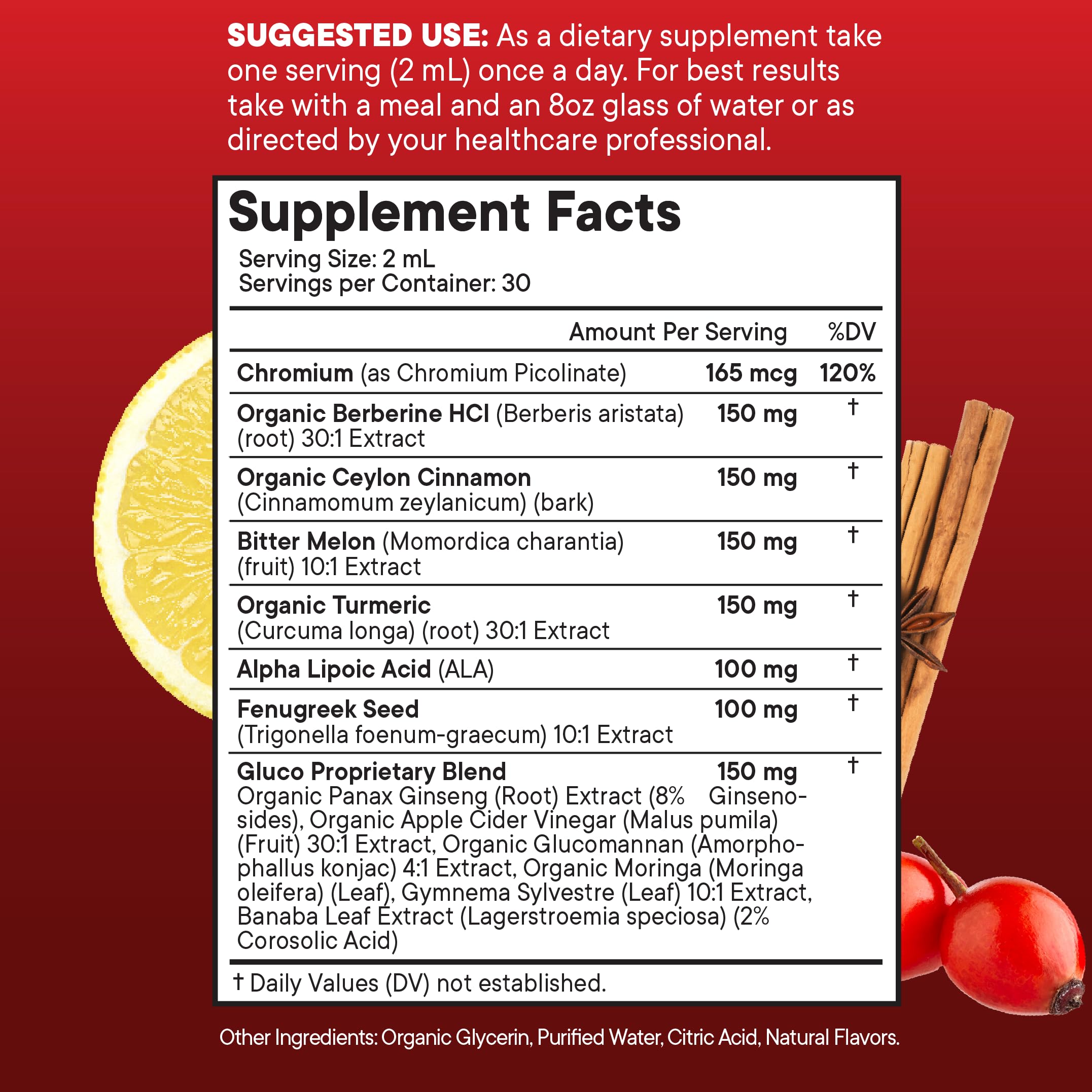 Berberine with Ceylon Cinnamon Supplement Liquid Drops + Bitter Melon Extract, Glucomannan, Gymnema, Chromium, Turmeric, Panax Ginseng, Moringa- 4 OZ