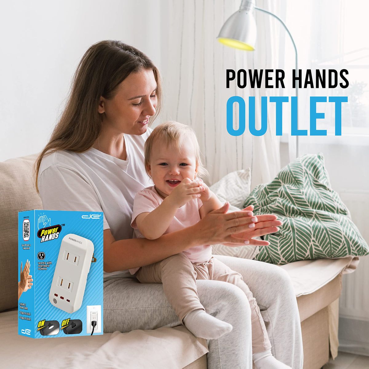 Power Hands | Clapping Light Control Noise Detecting Wireless Wall Outlet with a 3 Level Sensitivity Switch | Turns Appliances On/Off with Clapping Sound Sensor | 120V 200W 2 Outlet