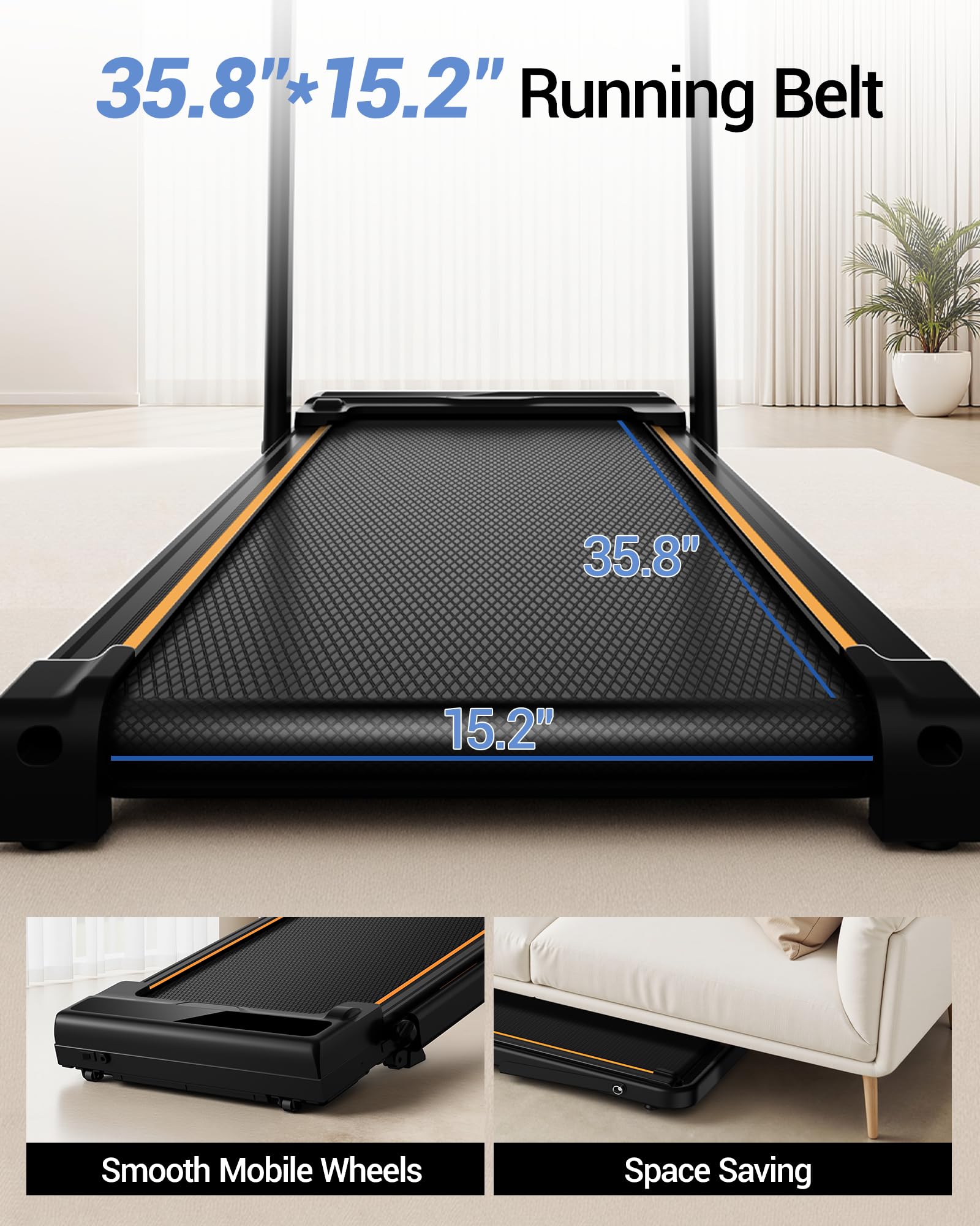 3-in-1 Portable Under Desk Treadmill, 17% Incline Walking Pad Treadmills for Home and Office, Folding Treadmill with 2.5 HP Quiet Brushless, 300 LBS Capacity