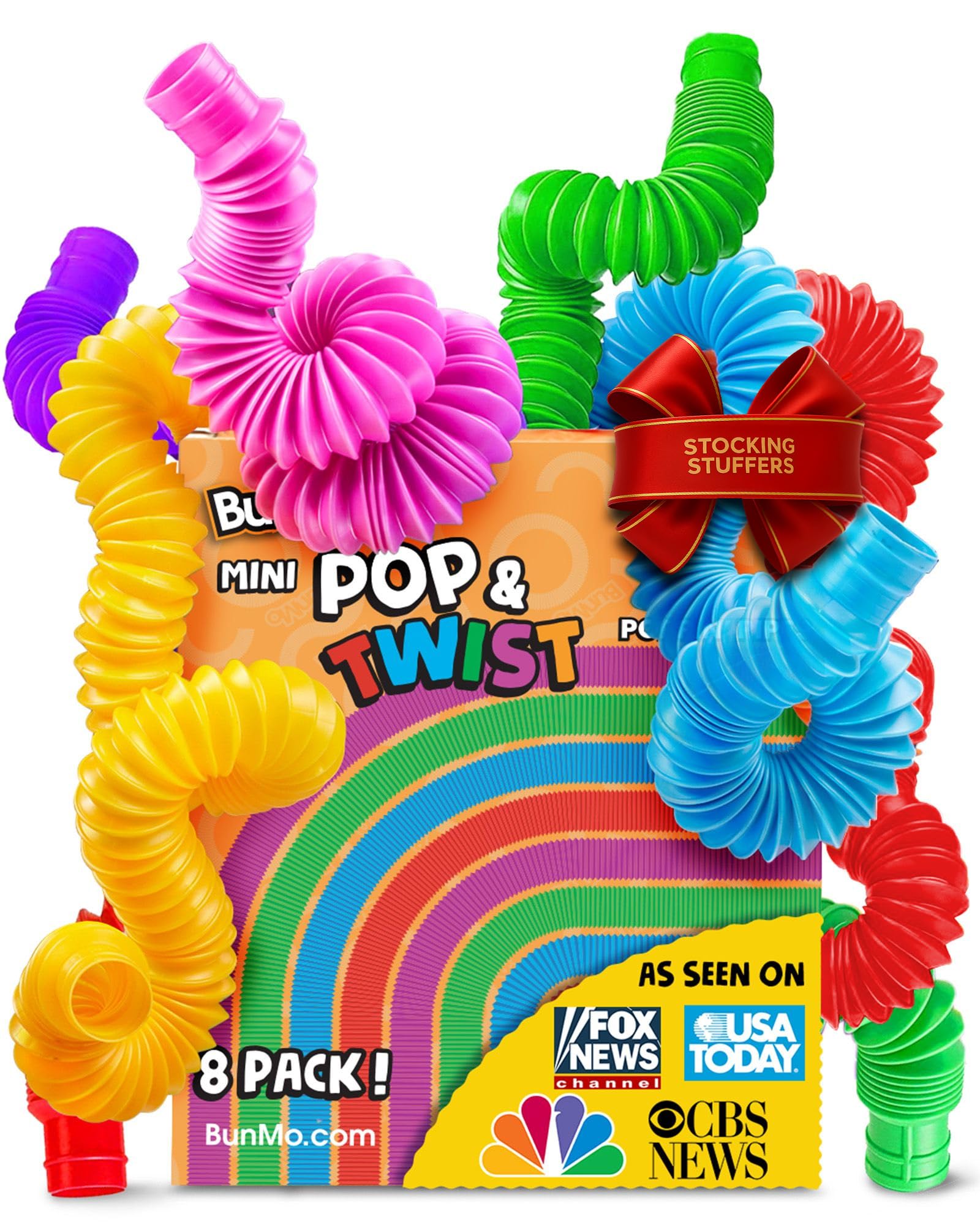 BUNMO Stocking Stuffers for Kids - Pop Tubes - Sensory Toys - Toddler Toys - Imaginative Play & Stimulating Creative Learning - Stocking Stuffers for Toddlers - 8 Pack Small