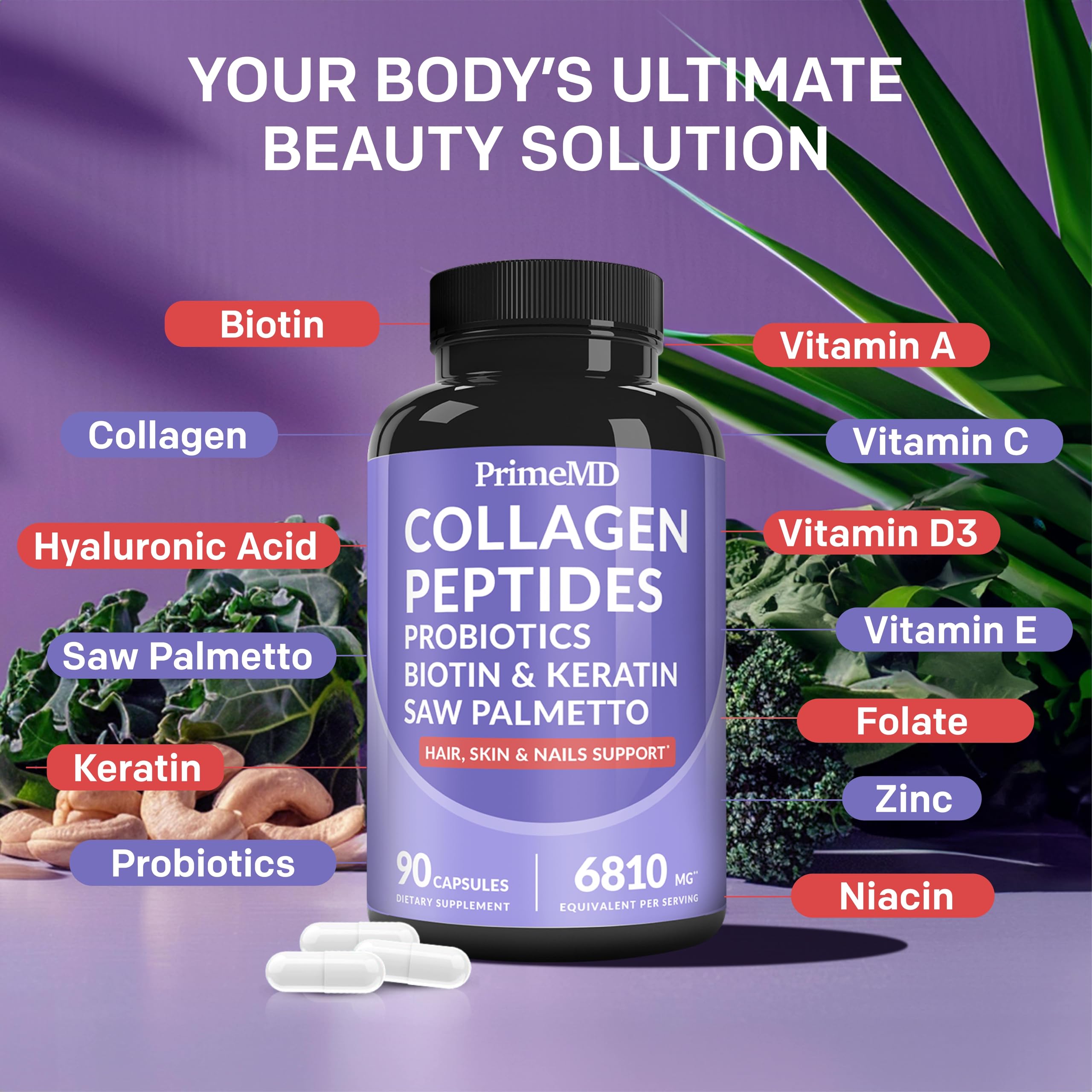 27-in-1 Hair Skin and Nails Vitamins (6810mg) w/Biotin and Collagen Hair Growth Vitamins with Probiotics and Saw Palmetto, 90 ct - 28-in-1 Quercetin with Bromelain for Daily Immune Defense (120ct)