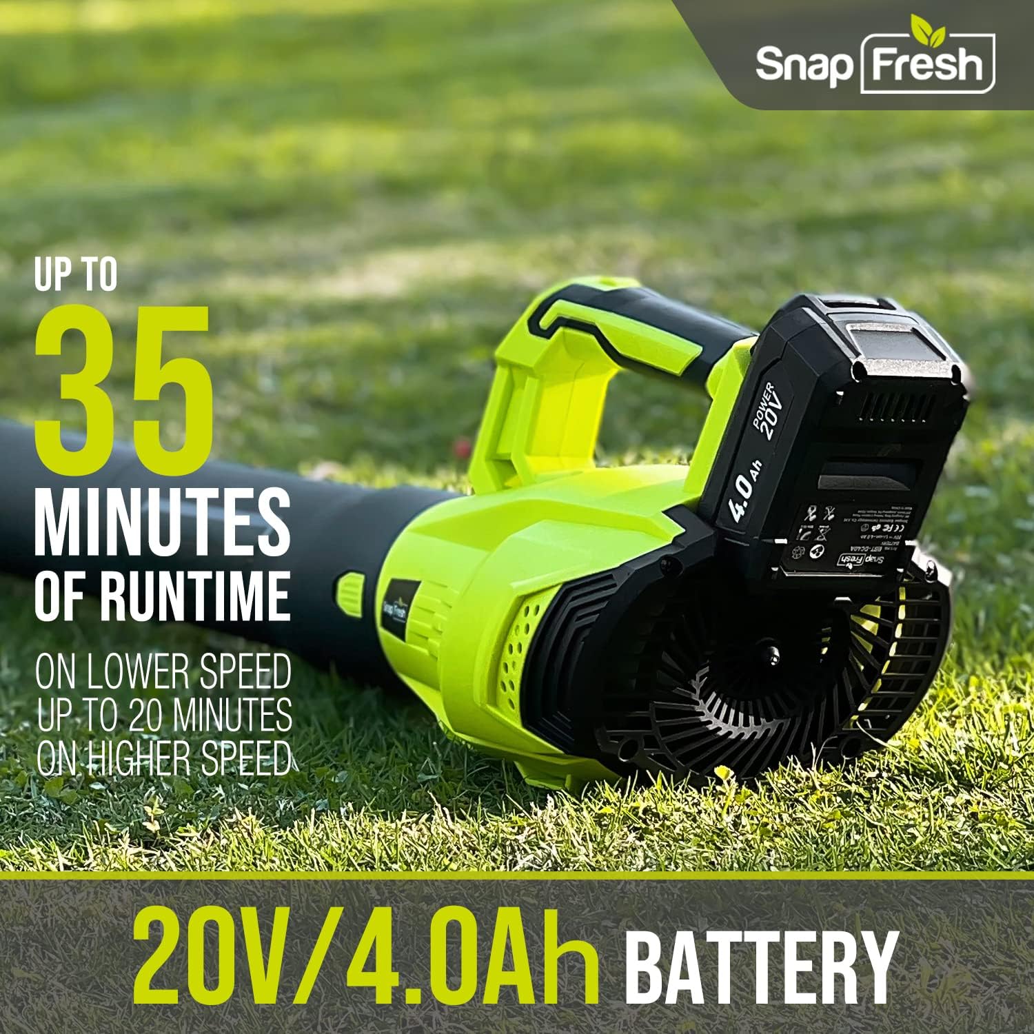SnapFresh Leaf Blower - 20V Upgrade 350 CFM Cordless Leaf Blower with 4.0Ah Battery & Fast Charger, Electric Battery Powered Leaf Blower for Yard Porch Garden