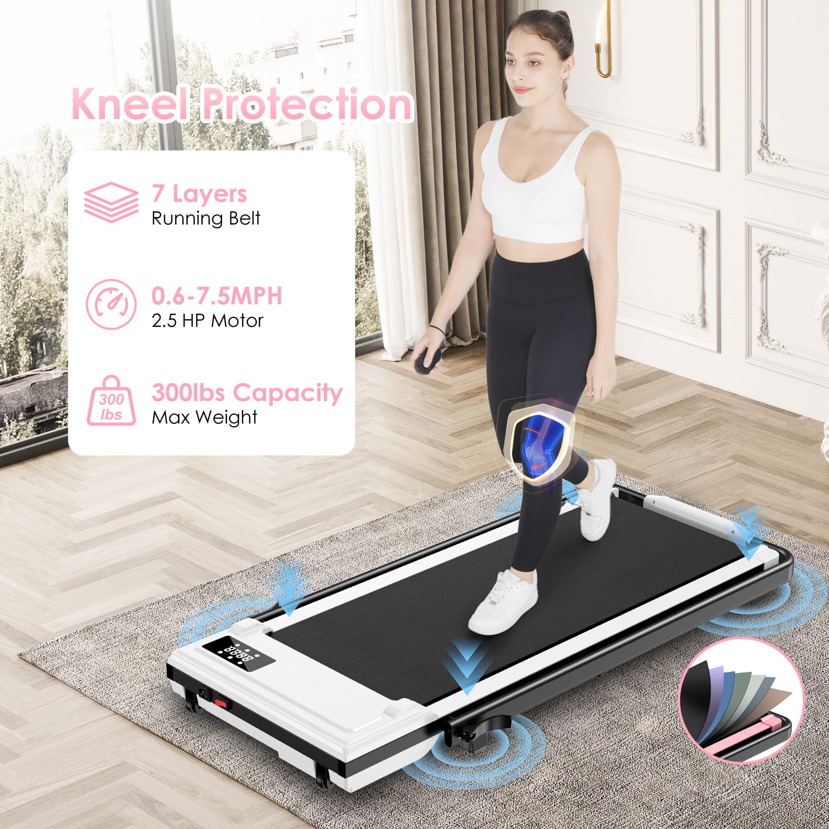 ANCHEER Treadmills with Incline, 7.5MPH Under Desk Treadmill/2s Folding/Max 350 lb Capacity-Walking Pad/Compact Electric Treadmill for Home/Gym/Office with LED Touch Screen/Remote Watch