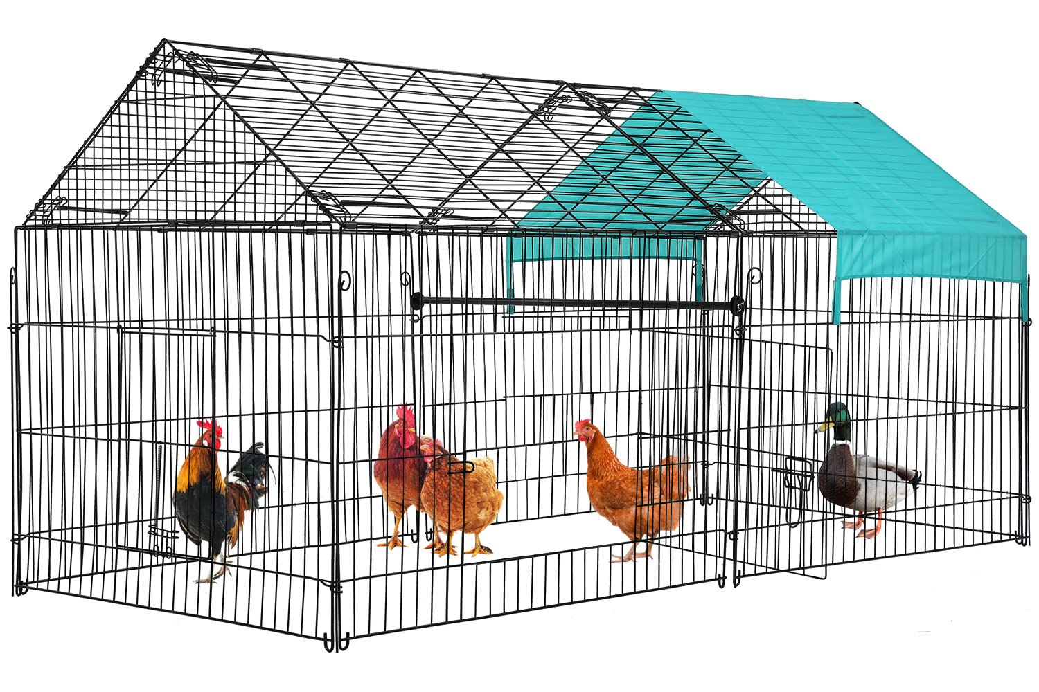 BestPet 87" x 41"Large Metal Chicken Coop Run Enclosure Pen with Waterproof Cover Outdoor Backyard Farm Cage Crate Pet Playpen Exercise Pen for Rabbit Duck Hen