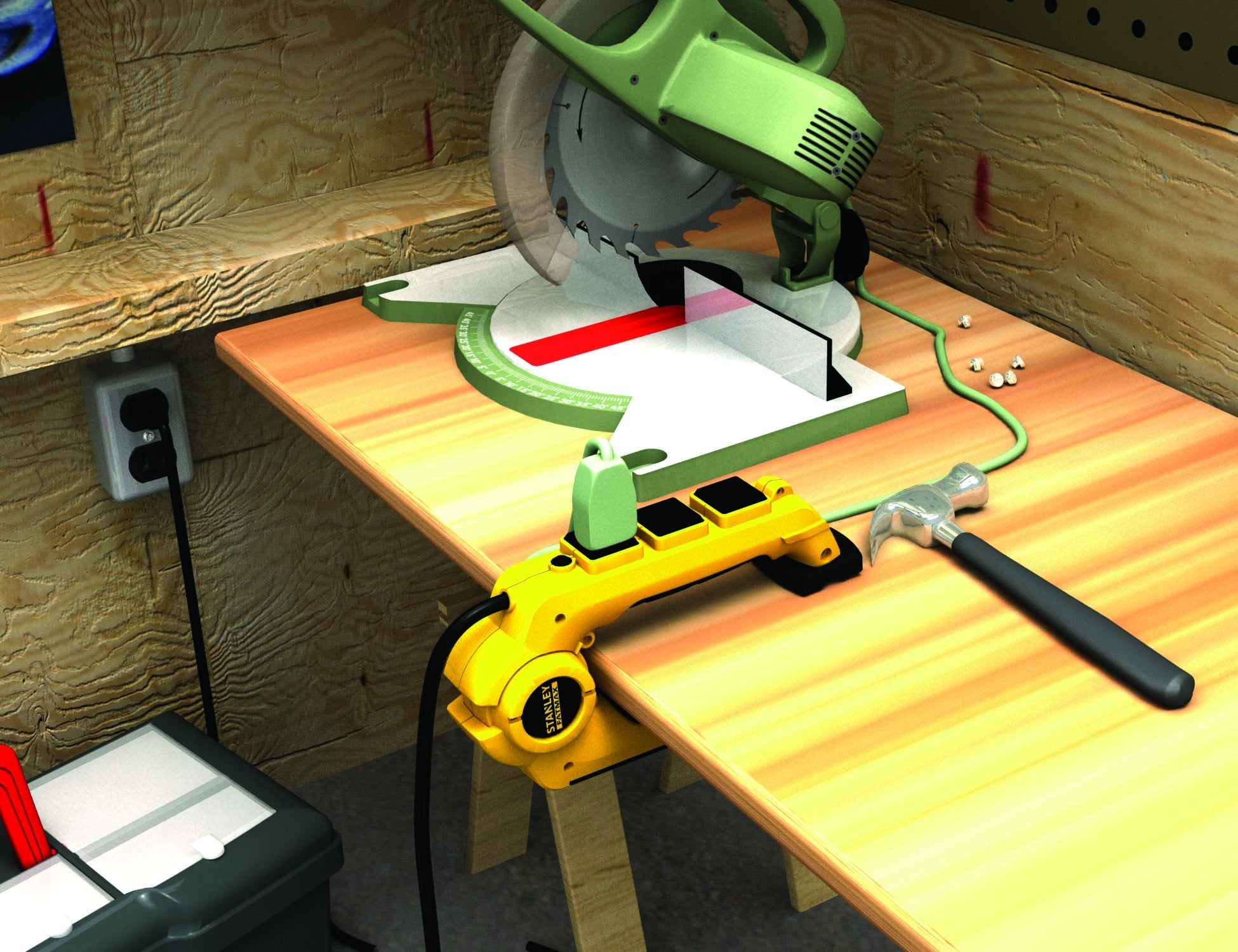 Stanley 32050 FatMax Power Claw with Grounded 3-Outlet Clamping Power Strip , Yellow