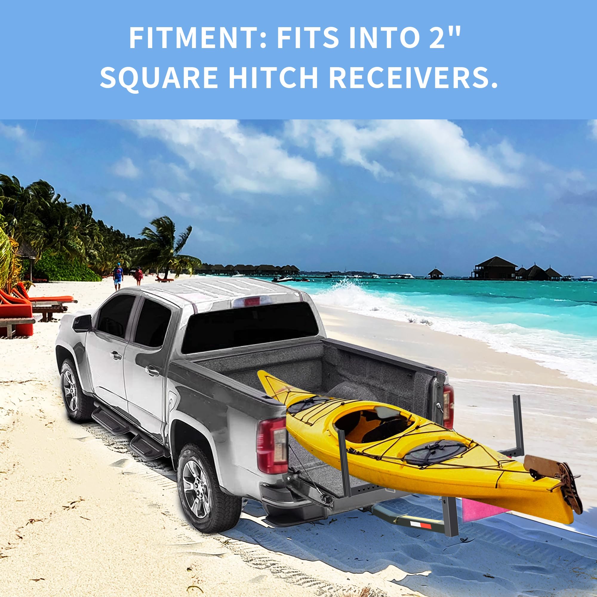 ECOTRIC Truck Bed Extender Pickup Truck Bed Hitch Mount Extension Rack SUV Lumber Ladder Canoe Boat Kayak Long Pipes w/Flag 750lbs Capacity