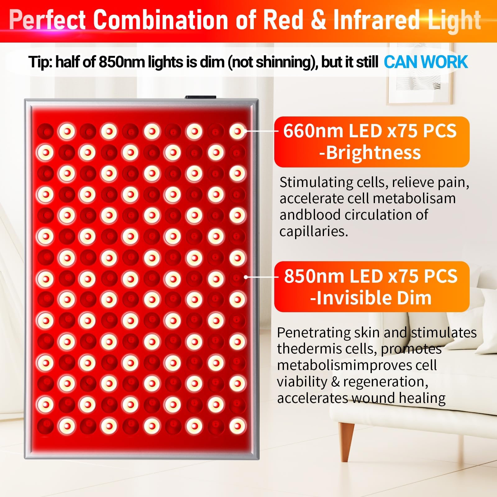Red Light Therapy, Red Light Therapy Lamp for Body,Red Infrared Light Therapy Panel with Stand,Deep 660nm and 850nm Near Infrared Led Red Light Therapy Device at Home for Face Pain Skin Back