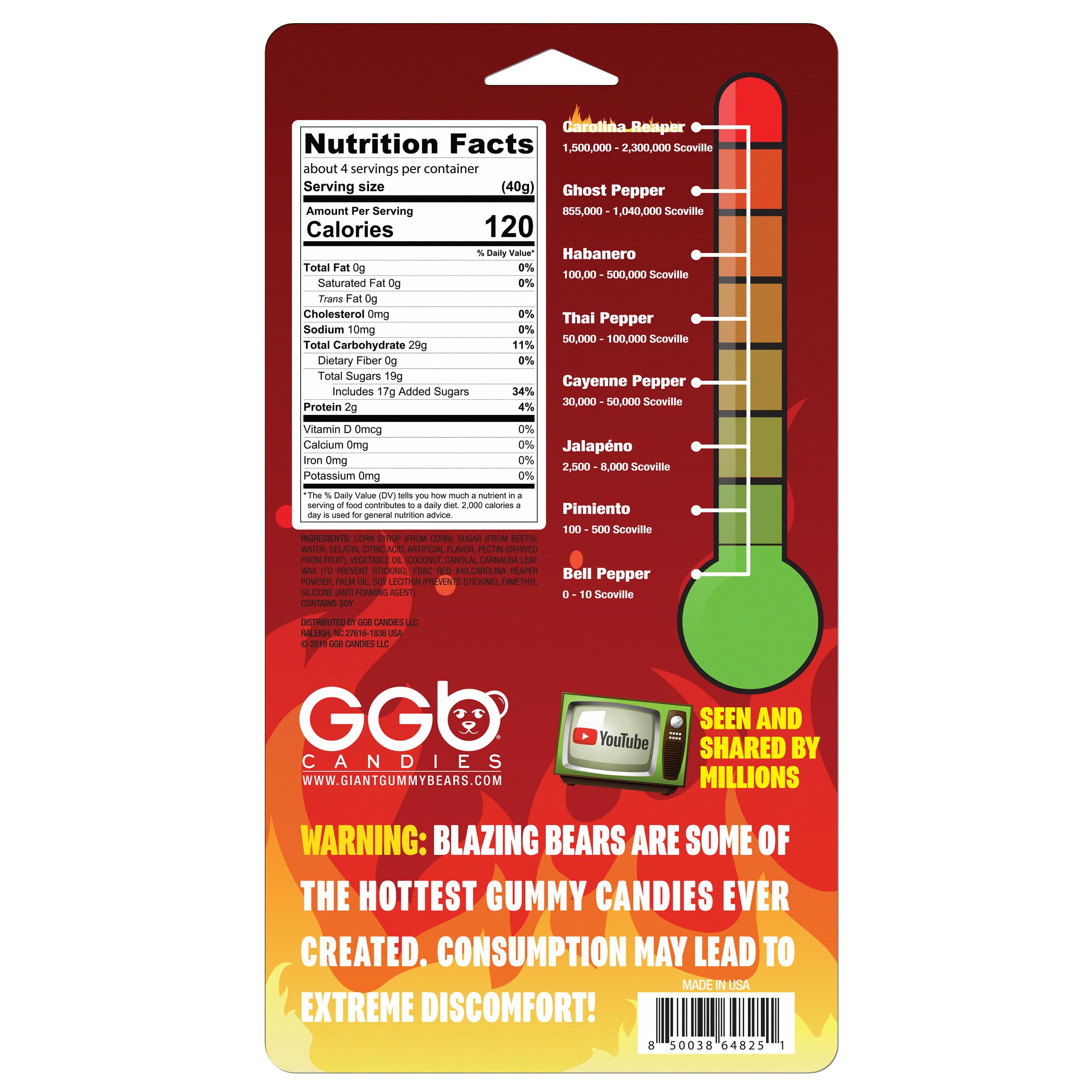Big Bear!â„¢ - 4 Pack of Hot and Spicy Gummy Bears from GGB Candies (Carolina Reaper)