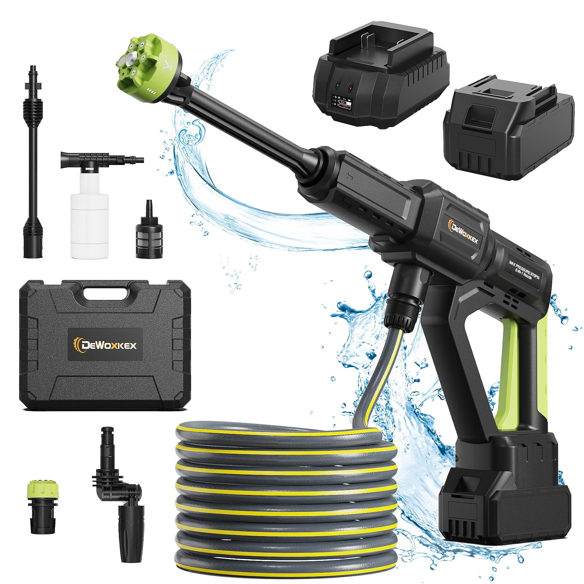 Dkenicor Cordless Pressure Washer, 970PSI Portable Pressure Washer with 6-in-1 Nozzle, 4.0Ah Battery Pressure Washer, High Pressure Washer Gun for Car, Fence, Floor, Patio