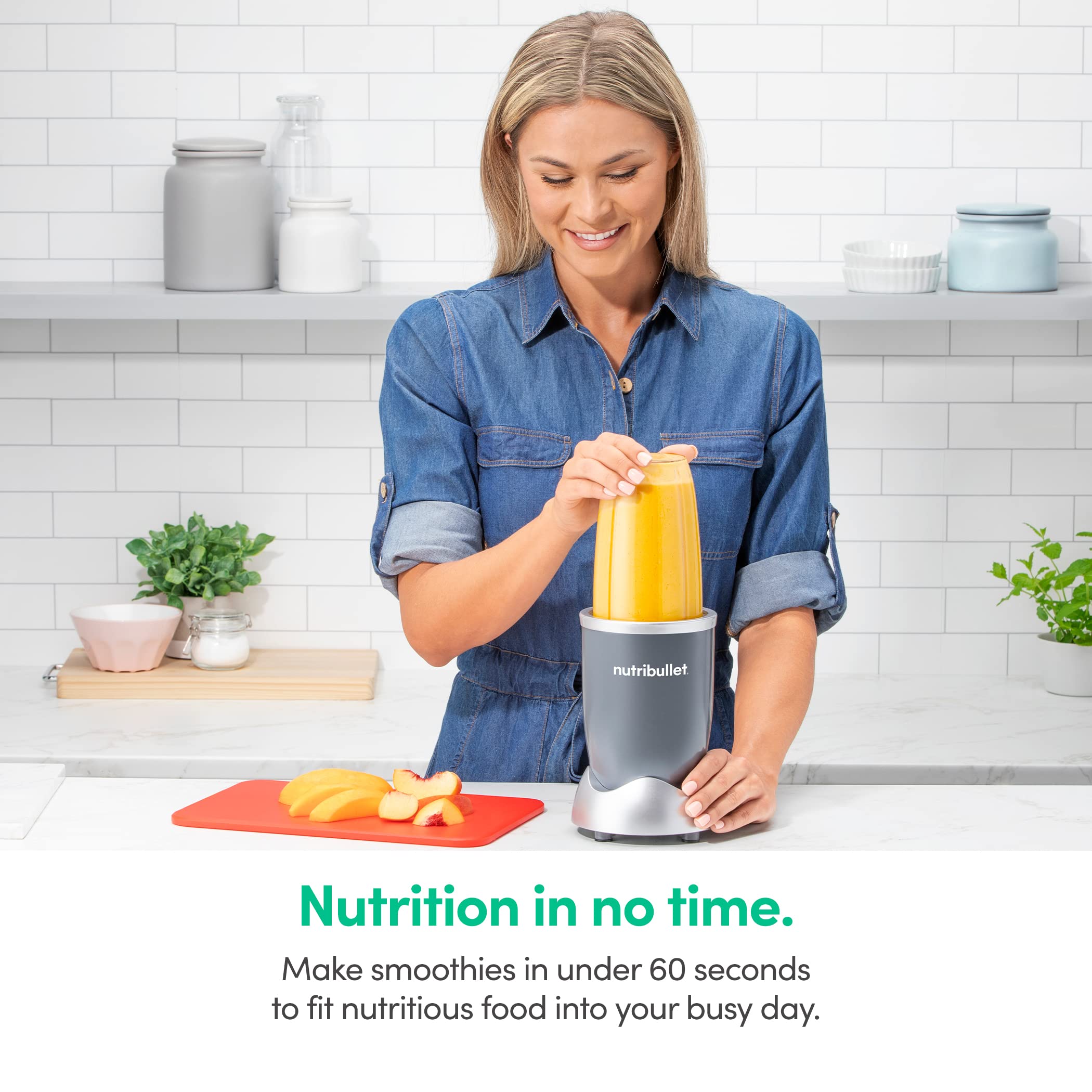 nutribullet Personal Blender, Shakes, Smoothies, Food Prep, and Frozen Blending, 24 Ounces, 600 Watt, Gray, NBR-0601WM