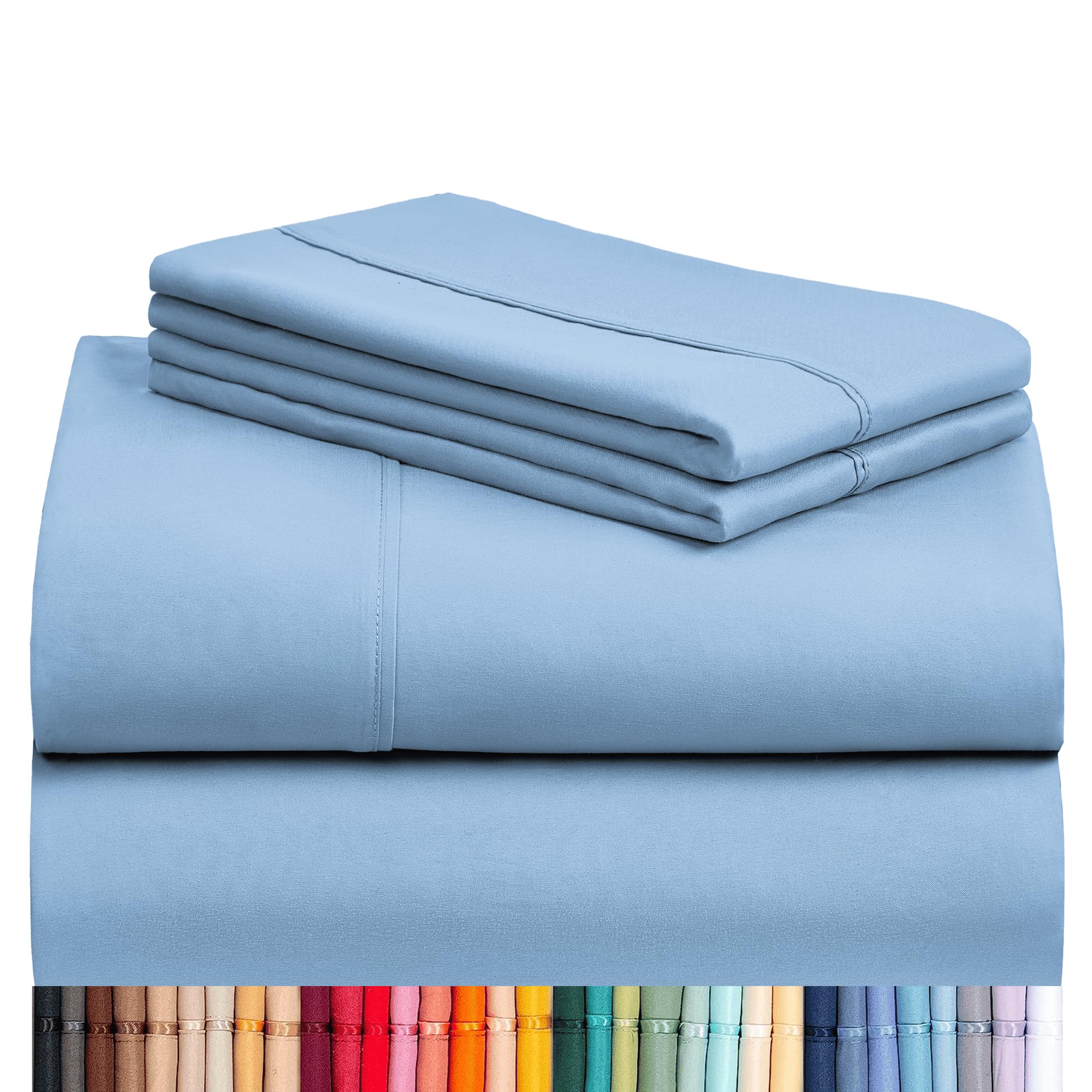 LuxClub 4 PC Full Sheet Set, Breathable Luxury Bed Sheets, Deep Pockets Wrinkle Free Cooling Bed Sheets Machine Washable Hotel Bedding Silky Soft - Sky Full