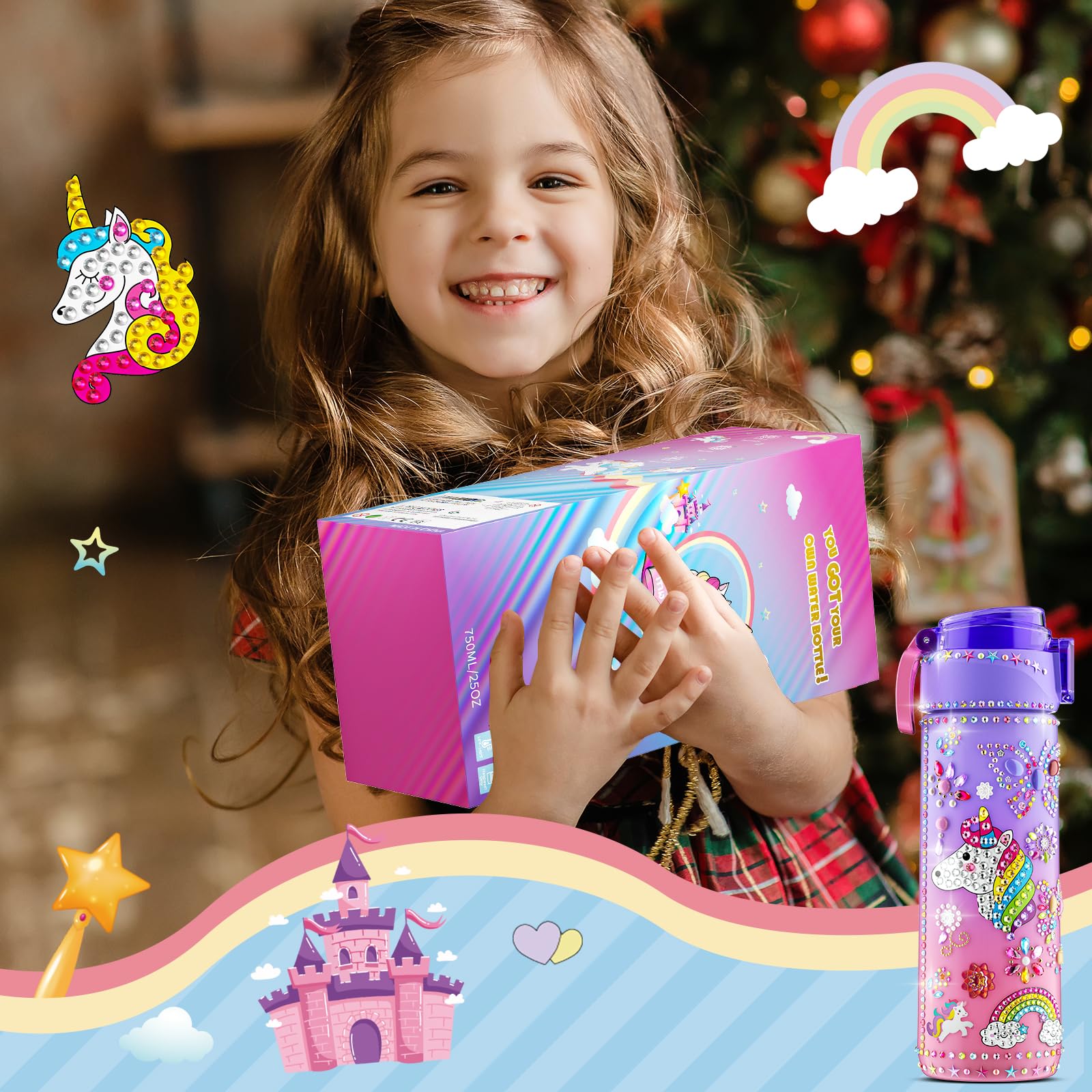 Gifts for Girls 4-12, Decorate Your Own Water Bottle Kits for Girls, Unicorn Diamond Painting Toys & Friendship Bracelet Kit, Fun Arts Crafts for Kids Ages 4-6-8-10, Birthday Gifts Toys for Girls