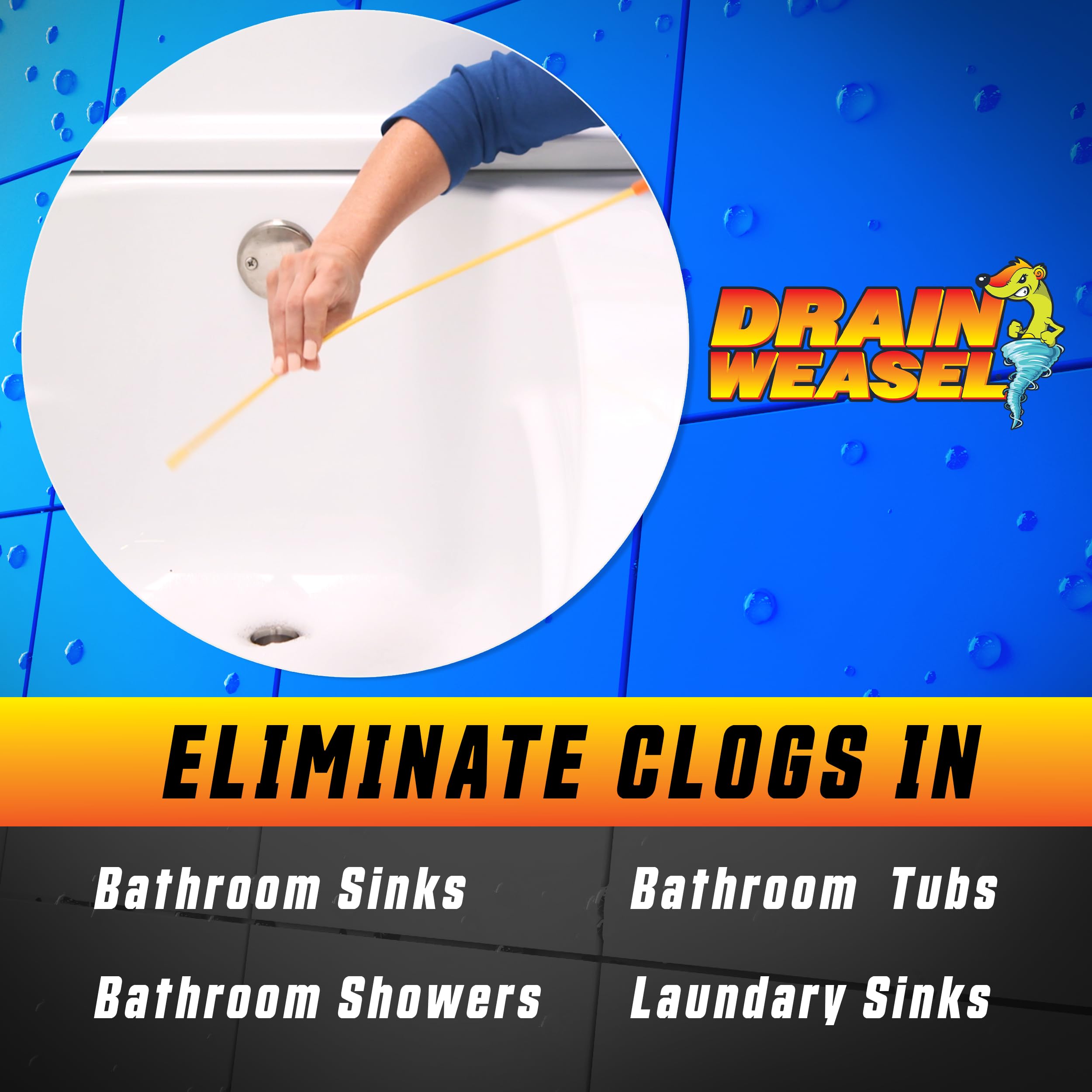 FlexiSnake Drain Weasel MAX Drain Hair Clog Remover Tool with Rotating Handle and 2 Wand Refills, Made in the USA, 20 inch