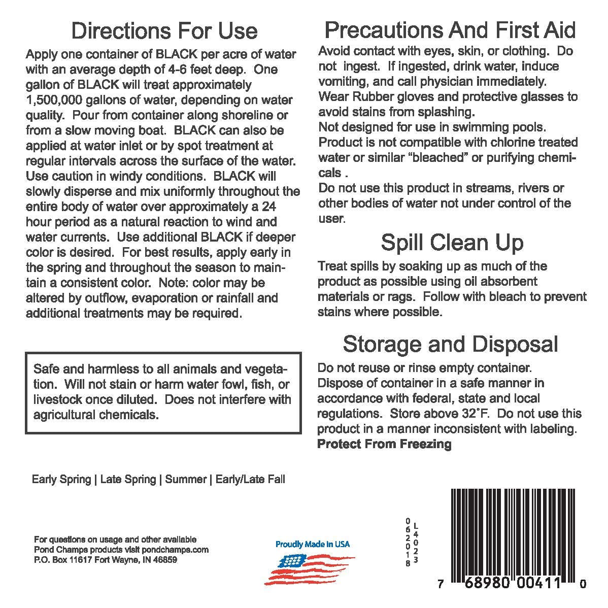 Pond Champs Black Lake & Pond Dye – One Gallon of Deep Black Pond Colorant – Treats 1 Acre - Safe for Fish, Wildlife, Pets & Children