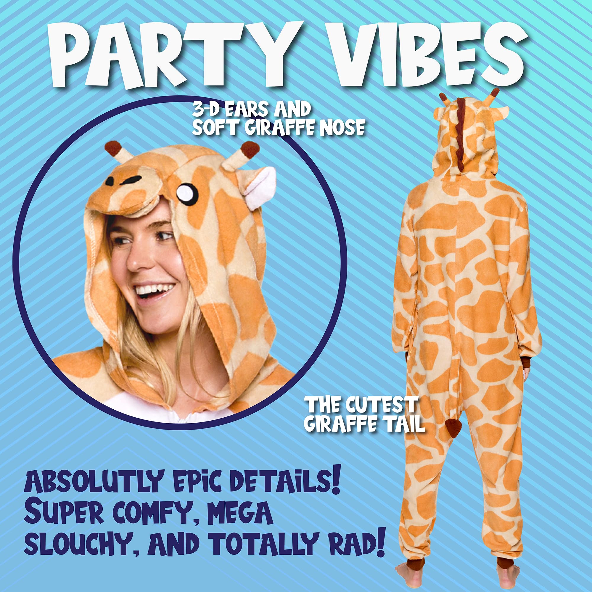 Funziez! Slim Fit Adult Onesie - Animal Halloween Costume - Plush Fruit One Piece Cosplay Suit for Women and Men