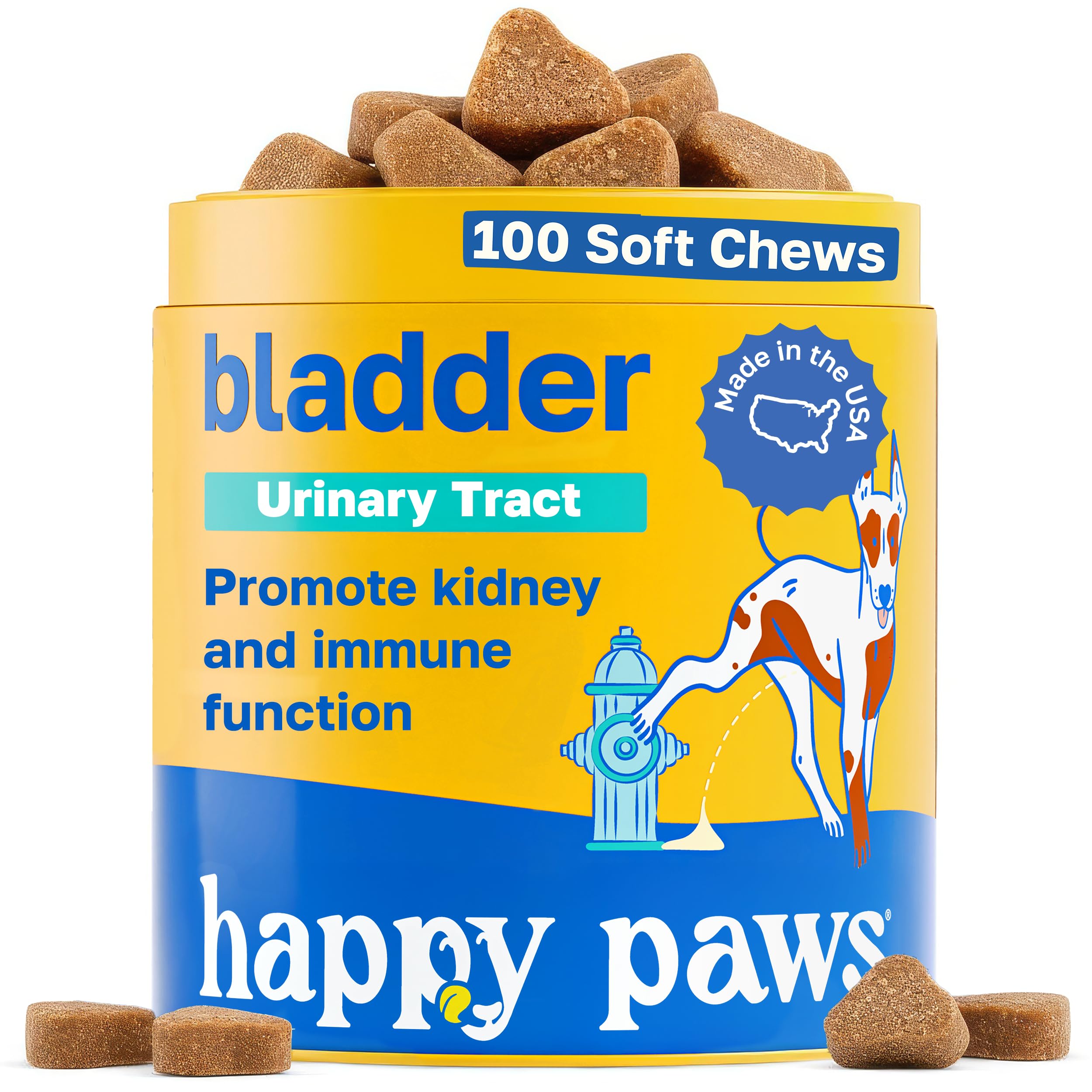 Happy Paws Bladder Supplement for Dogs, Urinary Support Soft Chews for All Breeds & Ages, Kidney Wellness Support with Cranberry & Antioxidants, Vegan Chicken Flavor, 100 Soft Chews