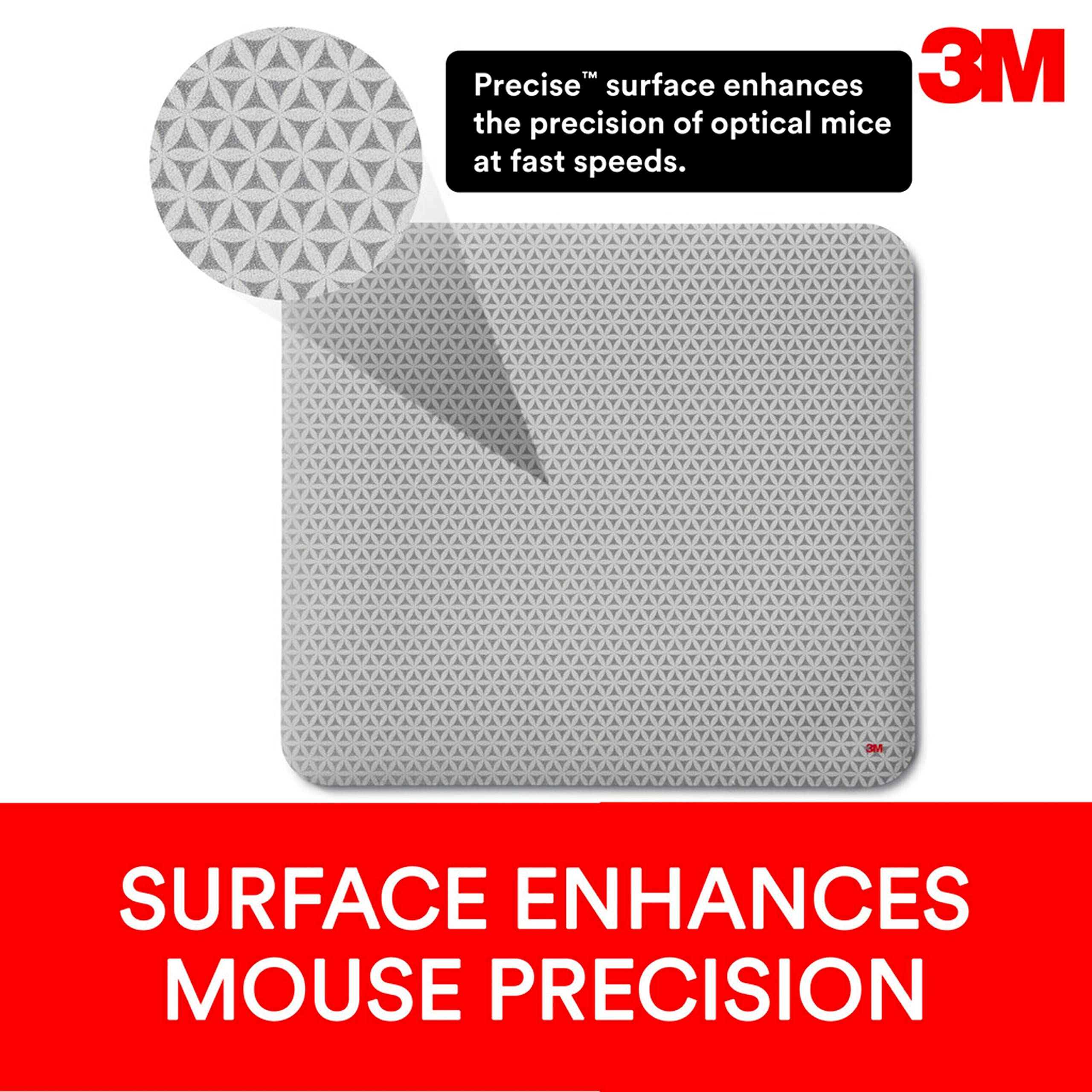 3M Precise Mouse Pad Enhances the Precision of Optical Mice at Fast Speeds, Easy to Clean, Stays in Place, 9 in x 8 in (MP114-BSD1)