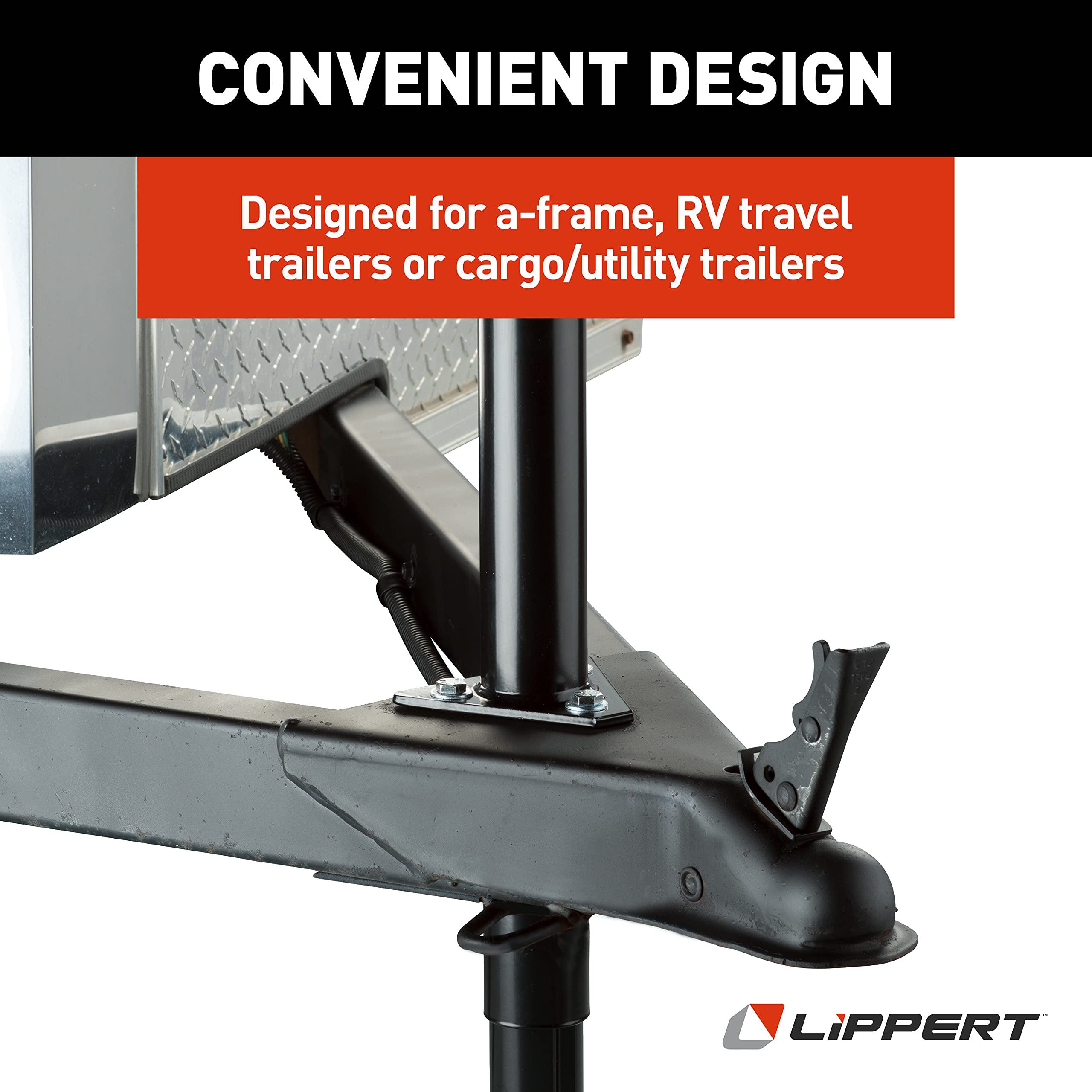 Lippert Quick Drop Tongue Jack for A-Frame Travel, Cargo, and Utility Trailers or 5th Wheel RVs, Black