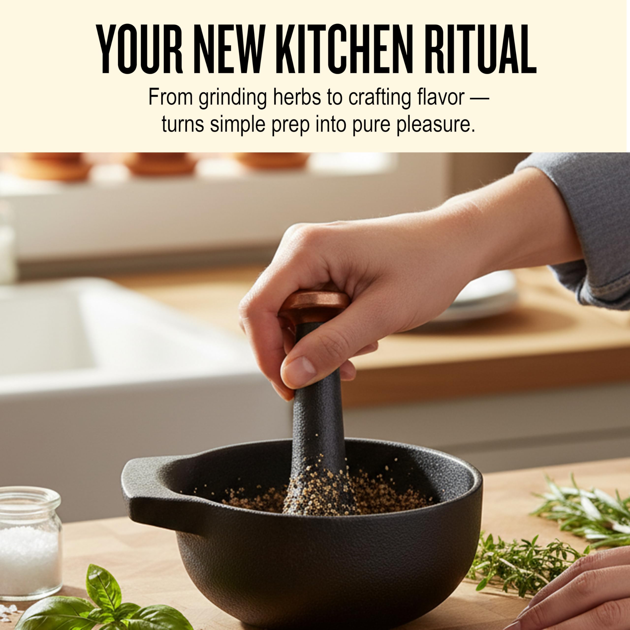 Alva Nori Enameled Cast Iron Mortar & Pestle 2-Cup 4" – Made with No PTFE/PFOA/PFAS & Easy to Clean – Durable, Nonstick Finish for Grinding, Crushing & Mixing Herbs, Spices & Ingredients