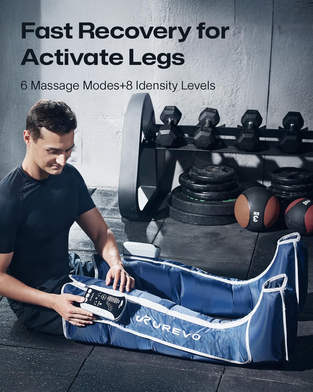 UREVO Smart Leg Recovery PT Pro, AI-Powered Tech Rechargeable Air Compression Massager Boots for Circulation, Smart Pain Senser and Foot Muscle Recovery to Athletes After Summer Sports, Blue