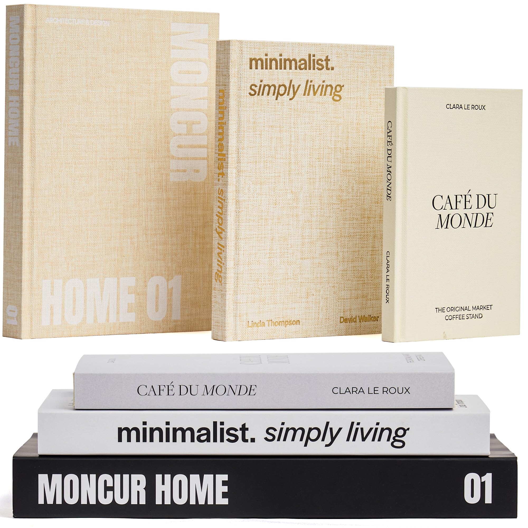 MONCUR HOME Fake Books for Decoration Set of 3 Coffee Table Books Neutral Home Decor Black & White Decor Books Coffee Table Decor Removable Covers Real Blank Pages Modern Home Decor Aesthetic