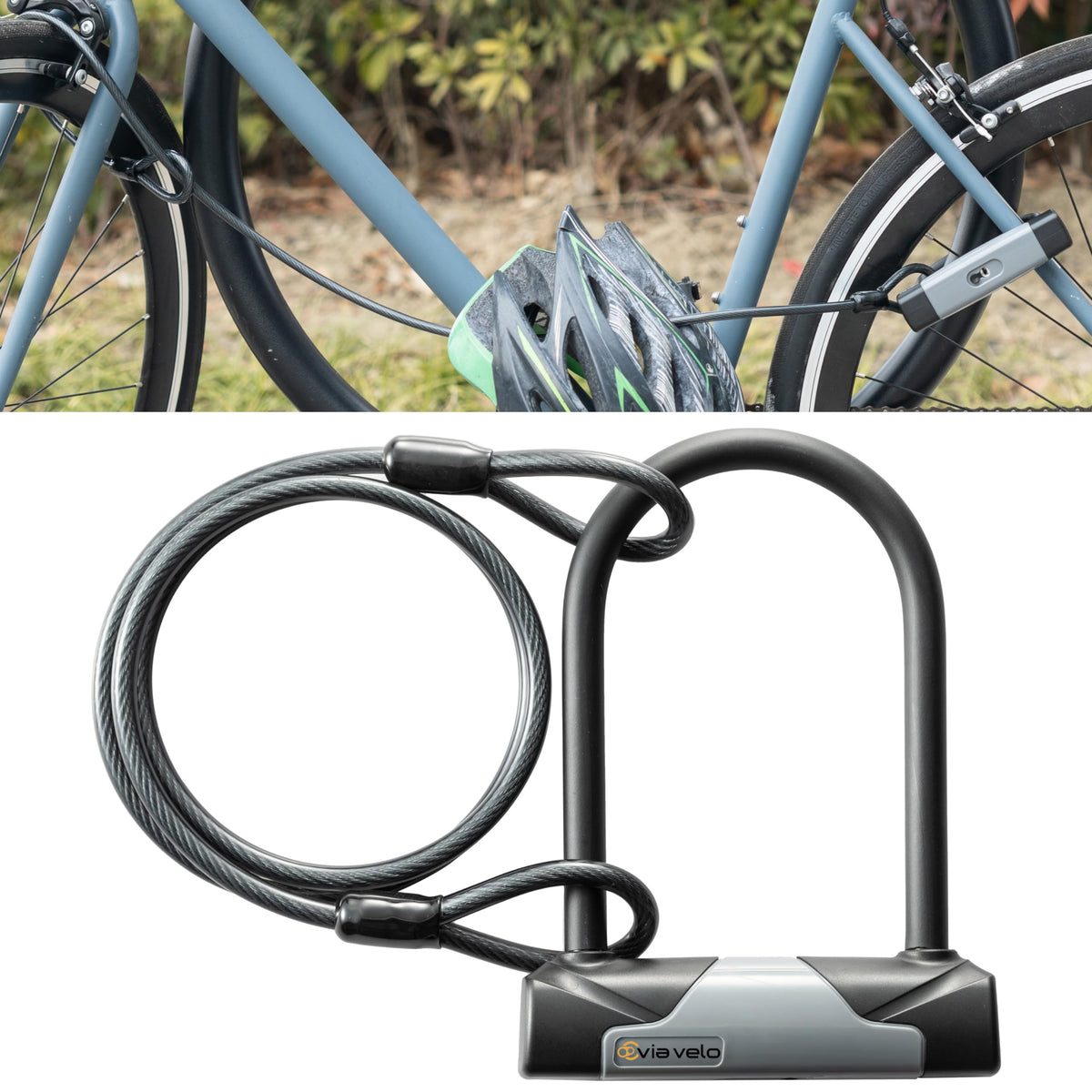Via Velo 2 Bike Lock Sets with Same Key System Heavy Duty Anti-Theft Bicycle U Locks with 8 mm x 4ft Braided Steel, 4 Keyed Alike Keys for E-Bike, Scooter Mountain Road Bike