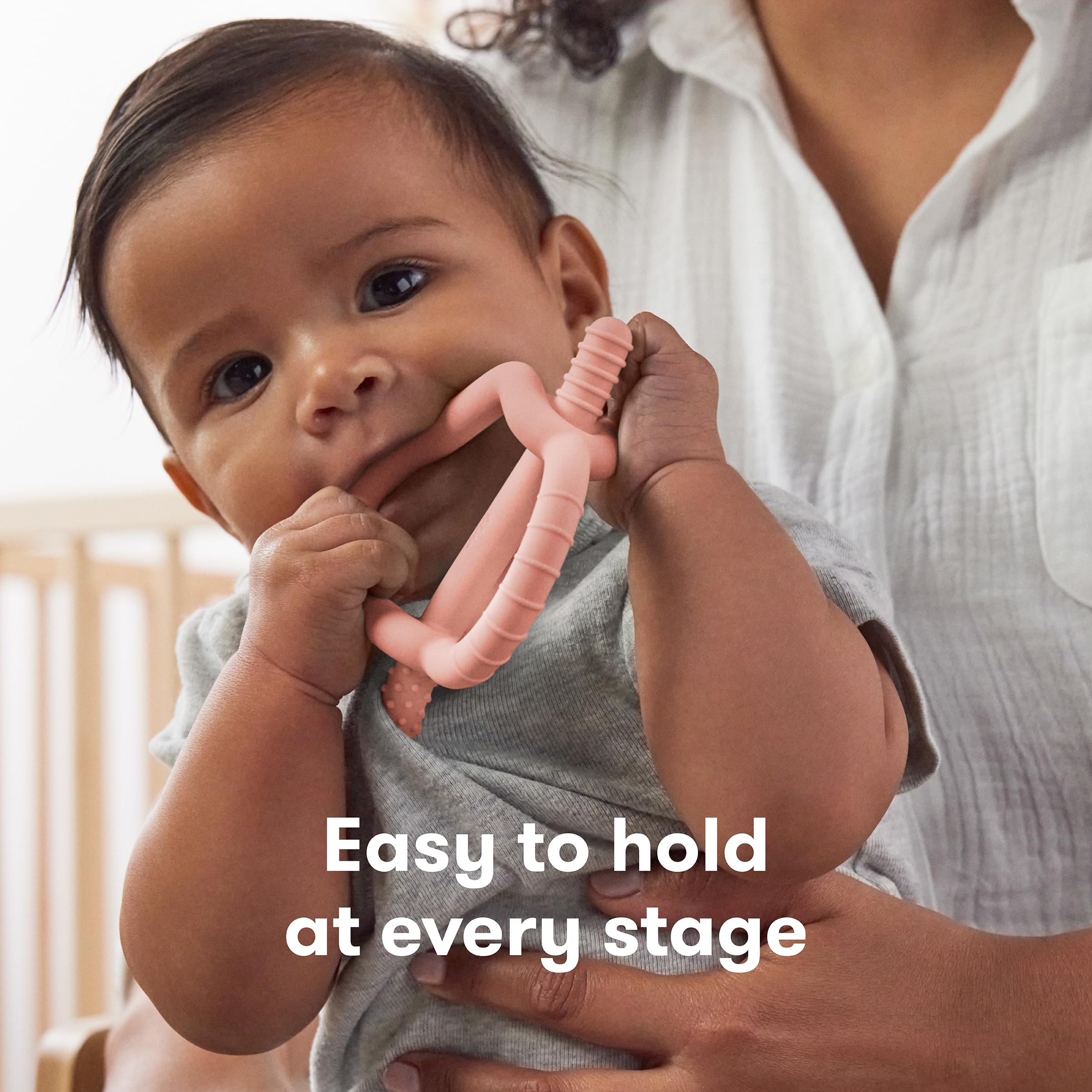 Frida Baby Get-A-Grip BabyTeether for Teething Relief | 100% Food-Grade Silicone Teething Toys for Baby 0-6, 12, 18 Months Infant, BPA-Free, PVC-Free | Pink