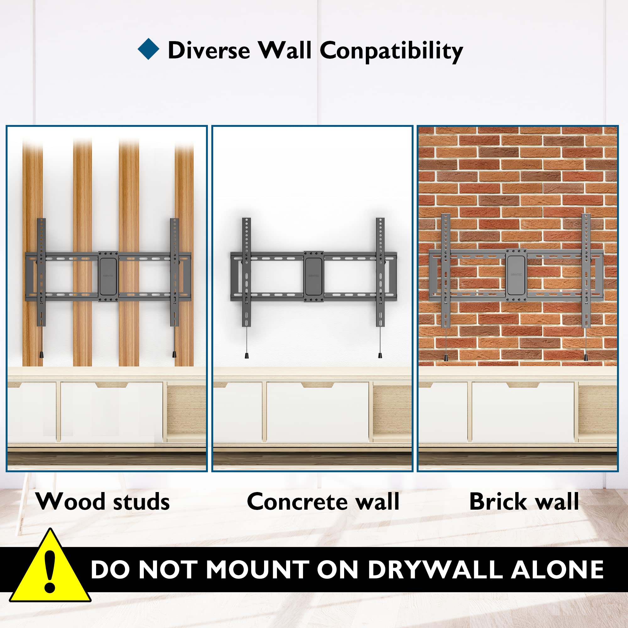 BONTEC Tilt TV Wall Mount for Most 37-85 Inch LED LCD OLED Flat Curved Screen TVs Fits 16" 18" 24" Wood Stud, Low Profile TV Wall Bracket with Max. VESA 600x400mm, Hold Up to 132LBS