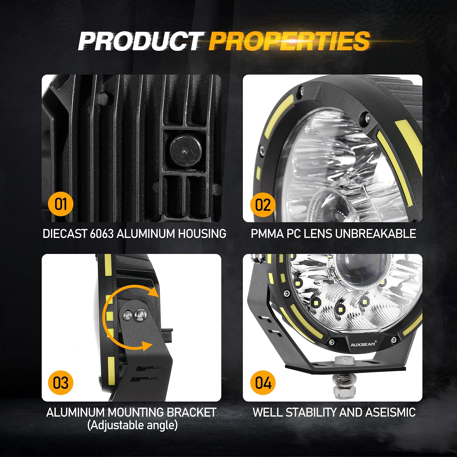 Auxbeam 7 Inch Round Driving Light, 360 Pro Series 33332LM Round LED Offroad Light Bar Spot Flood Combo Beam Ditch Lights Universal Auxiliary Spotlight for Truck Jeep ATV UTV, 2 Years Warranty