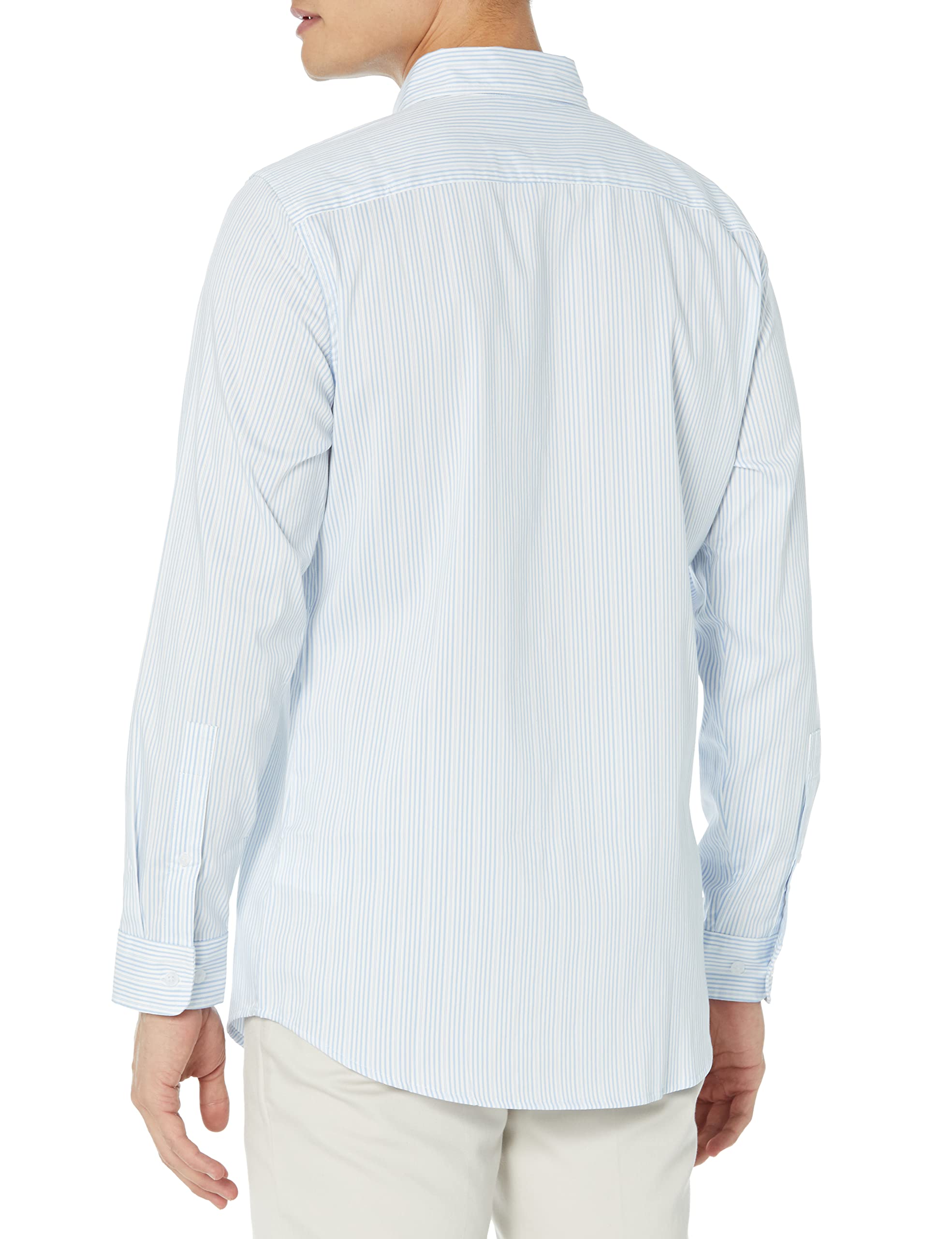 Amazon Essentials Men's Slim-Fit Long-Sleeve Stretch Dress Shirt, White Pinstripe, XX-Large