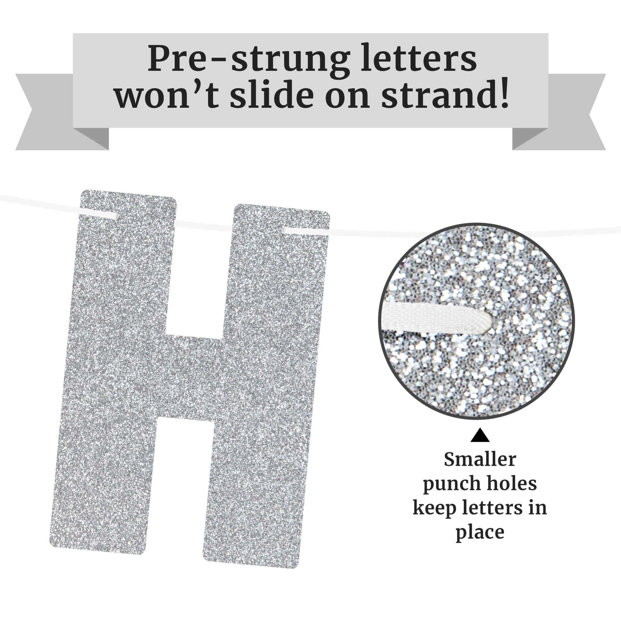 Pre-Strung Happy New Year Banner - NO DIY - Silver Glitter New Years Eve Party Banner - Pre-Strung Garland on 8 ft Strands - Silver 2025 New Years Eve Party Supplies, Decorations & Decor. Did we mention no DIY?