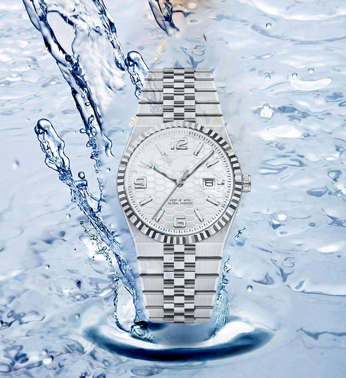 BESTKANG Men's Watch Quartz Luminous Date Fashion Waterproof Watch Classic Dress Stainless Steel Watches for Men (Silver White)