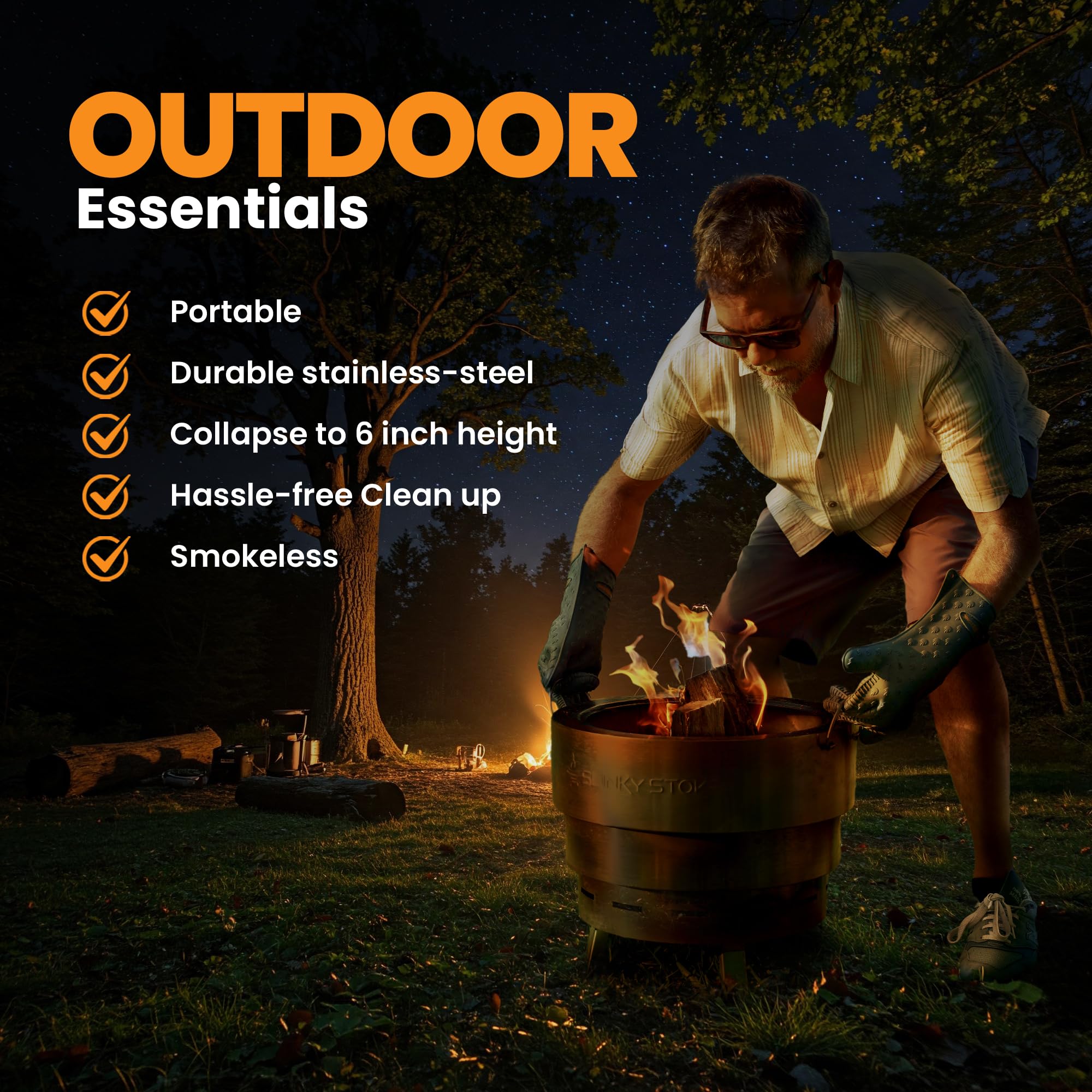 Slinky Stove Smokeless Fire Pit for Outdoor Wood-Burning - 23-Inch Patented Collapsible Firepit with Cooking Grill - Portable Stainless Steel Solo Pit for Camping, Backyard, Patio Bonfires
