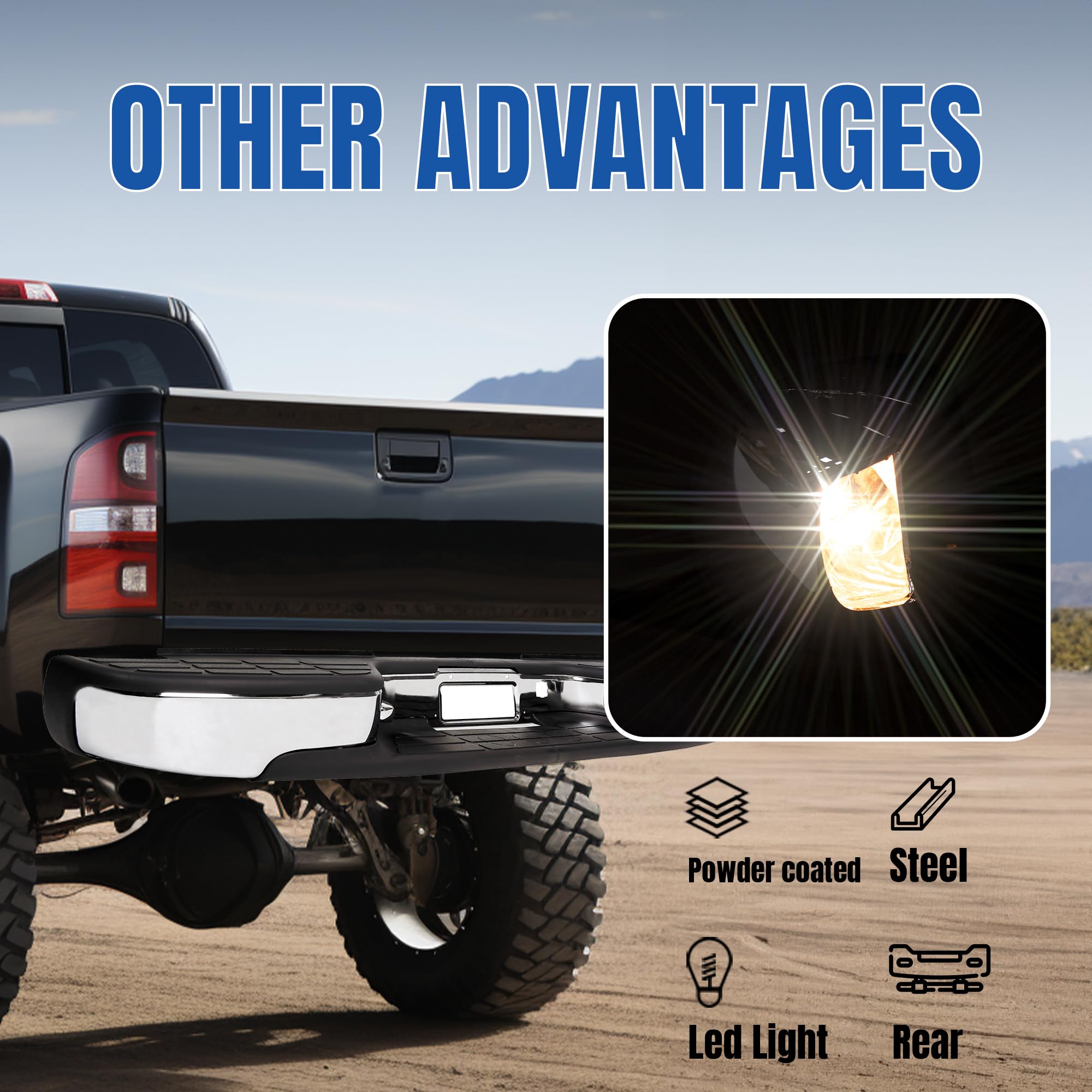 KUAFU Rear Step Bumper Compatible with 1999-2007 Chevy Chevrolet Silverado GMC Sierra 2500 HD 3500 Truck Chrome Steel Replacement for GM1103129 12473000 GM1103141 GM1191121