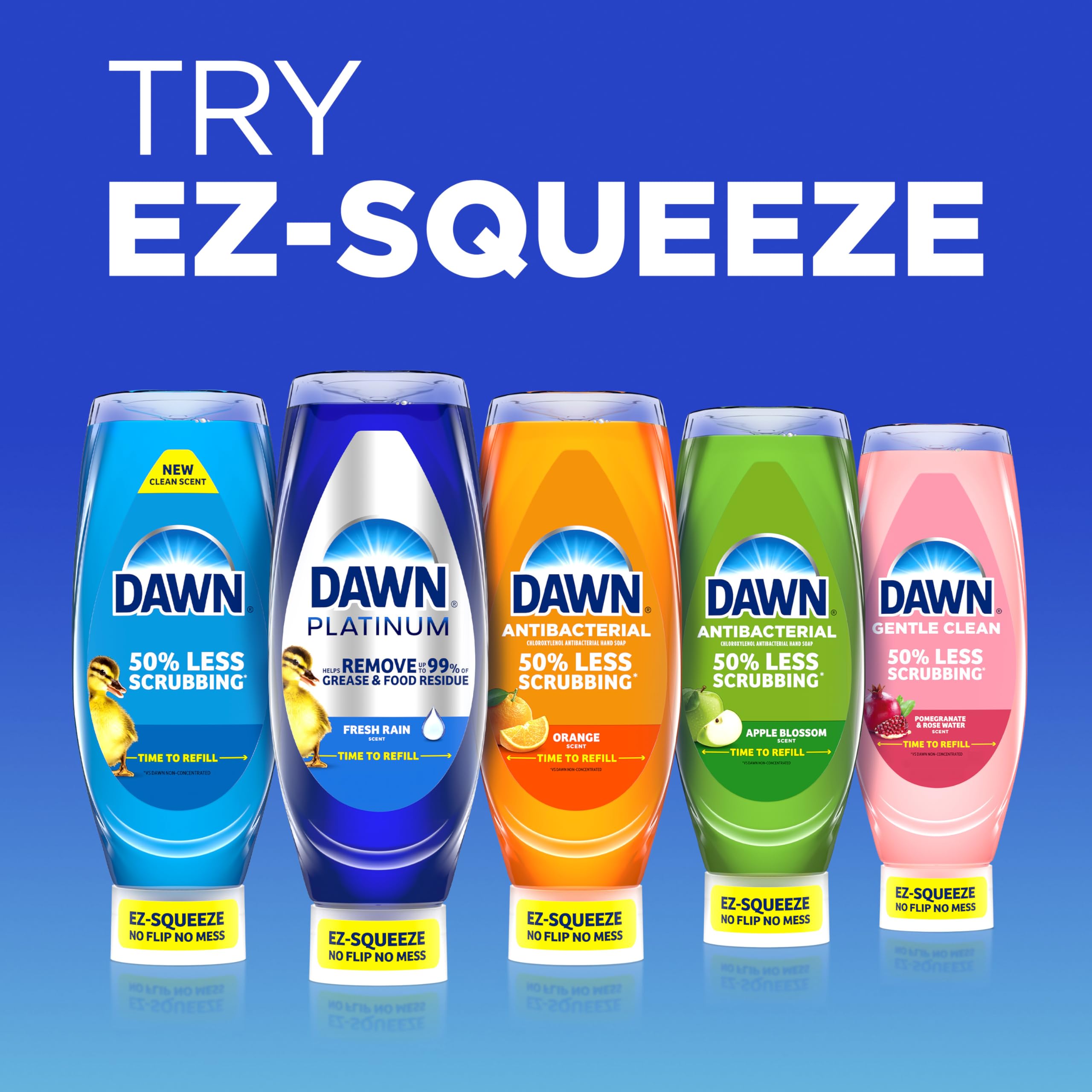 Dawn Platinum EZ-Squeeze Dish Soap Liquid, Dishwashing Liquid, Grease Removal, Upside Down Bottle, Wild Jasmine, 6x18 Fl Oz Bundle