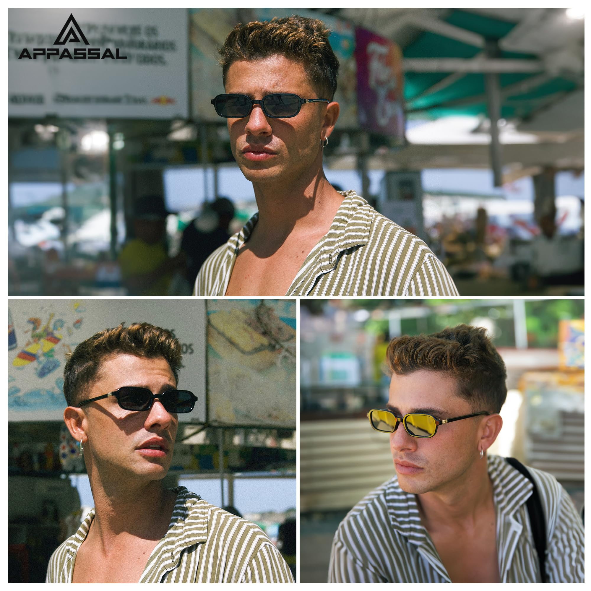 Appassal Retro Rectangular Sunglasses for Women Vintage Fashion Trendy Funny Small 90s Square Sunnies 2025 AP3698 Black/Brown