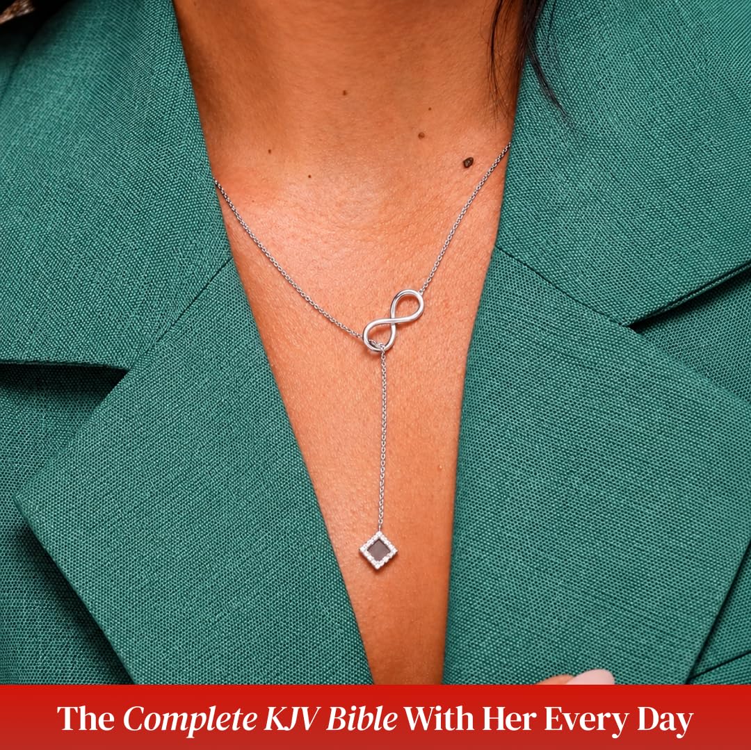 TANAOR nano bible jewelry women Infinity Religious Lariate Necklace, nano bible necklace for women with Entire KJV Holy Bible Engraved, Christian Faith Jewelry Gift with Zirconia