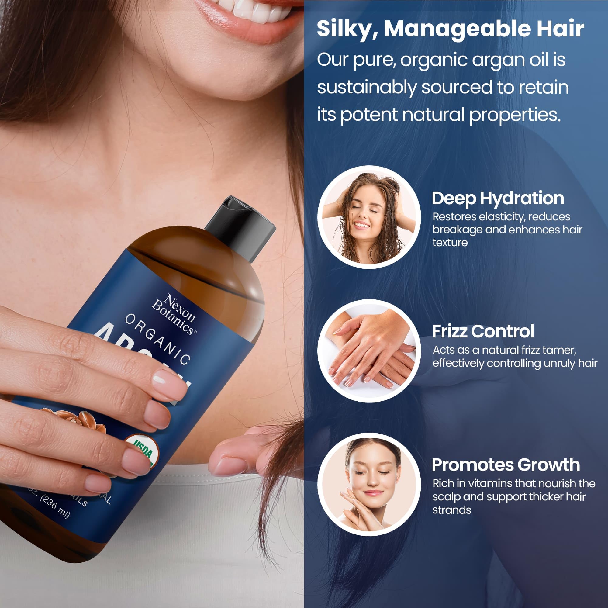 Organic Argan Oil for Skin 8 fl oz - Morocco Organic Argan Oil for Hair Growth - 100% Pure Argan Oil for Face, Body - Aceite de Argan