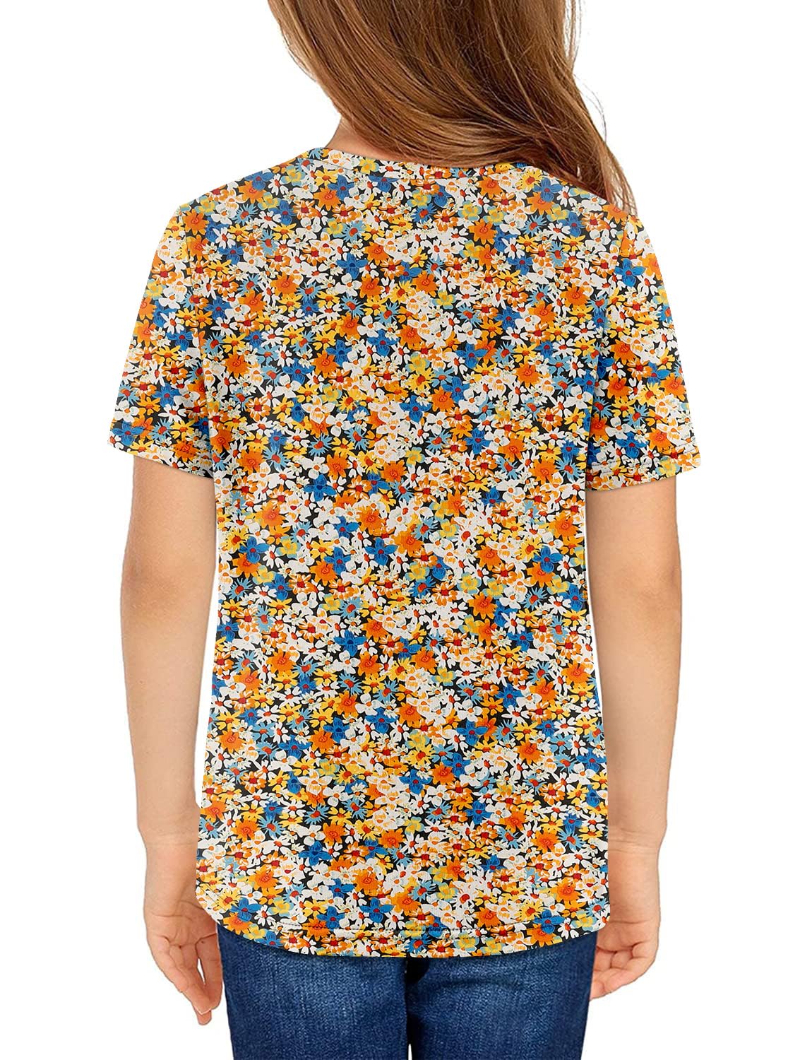 storoefbaby Floral Short Sleeve Shirts for Girl Tween Loose Ruffle Tunic Tops