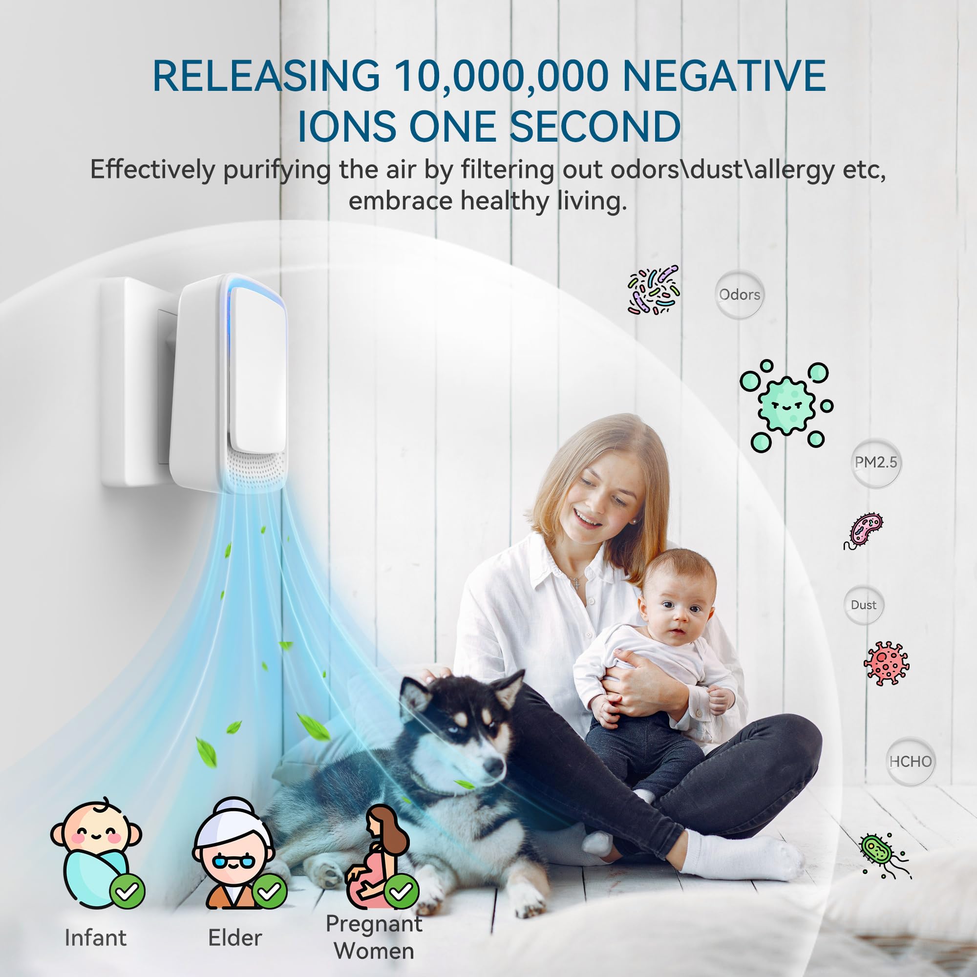 Air Ionizers for Home, Plug In Negative Ion for Bedroom, Study, Office, Gym, Hotel, Kitchen, Mini Air Cleaner (4 Pack)