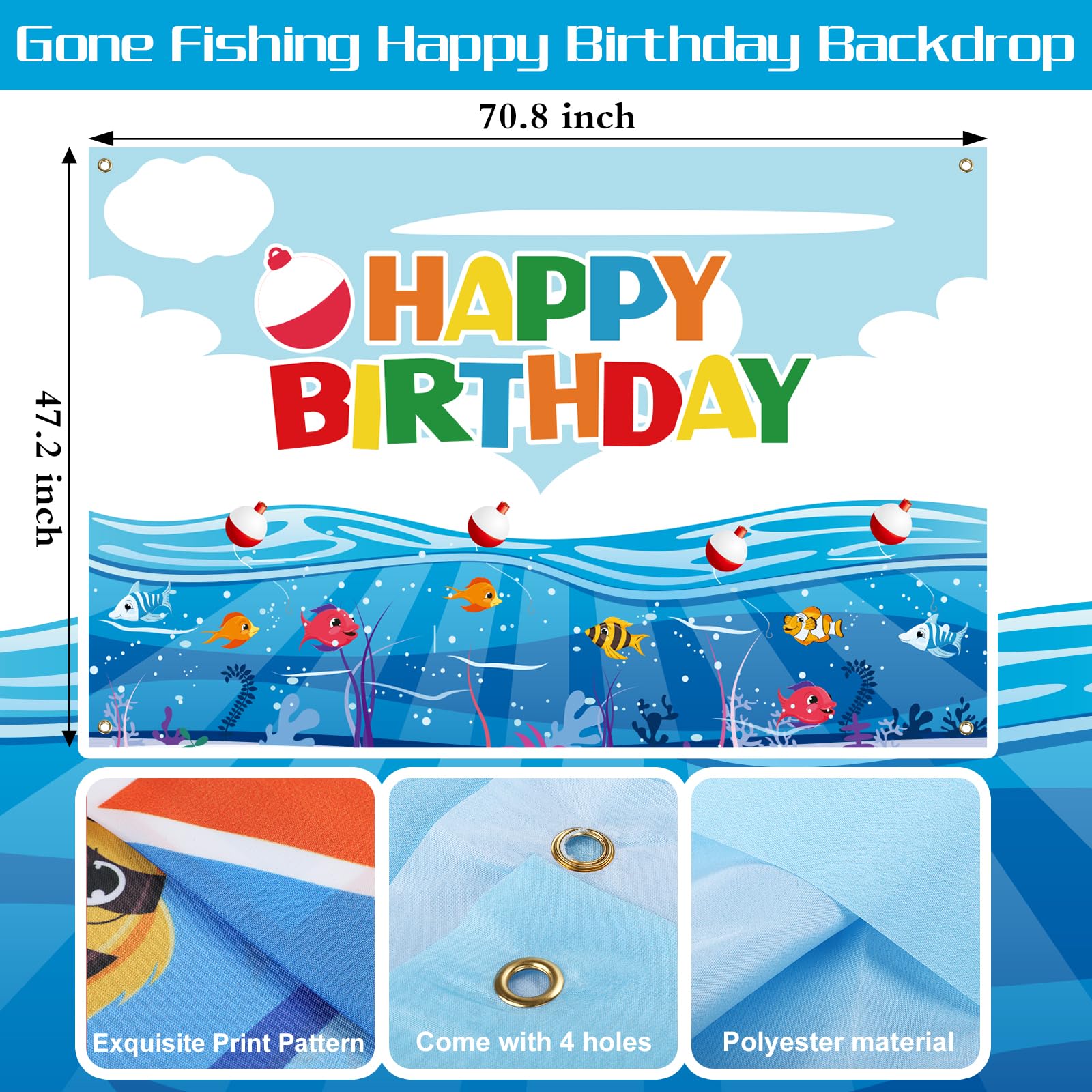 TWOWYHI 183PCS Gone Fishing Birthday Decorations Party Supplies Set 24 Guests Fishing Birthday Party Paper Plates Napkins Cups Banner Backdrop Tablecloth for Fishing Party Decorations Tableware Set
