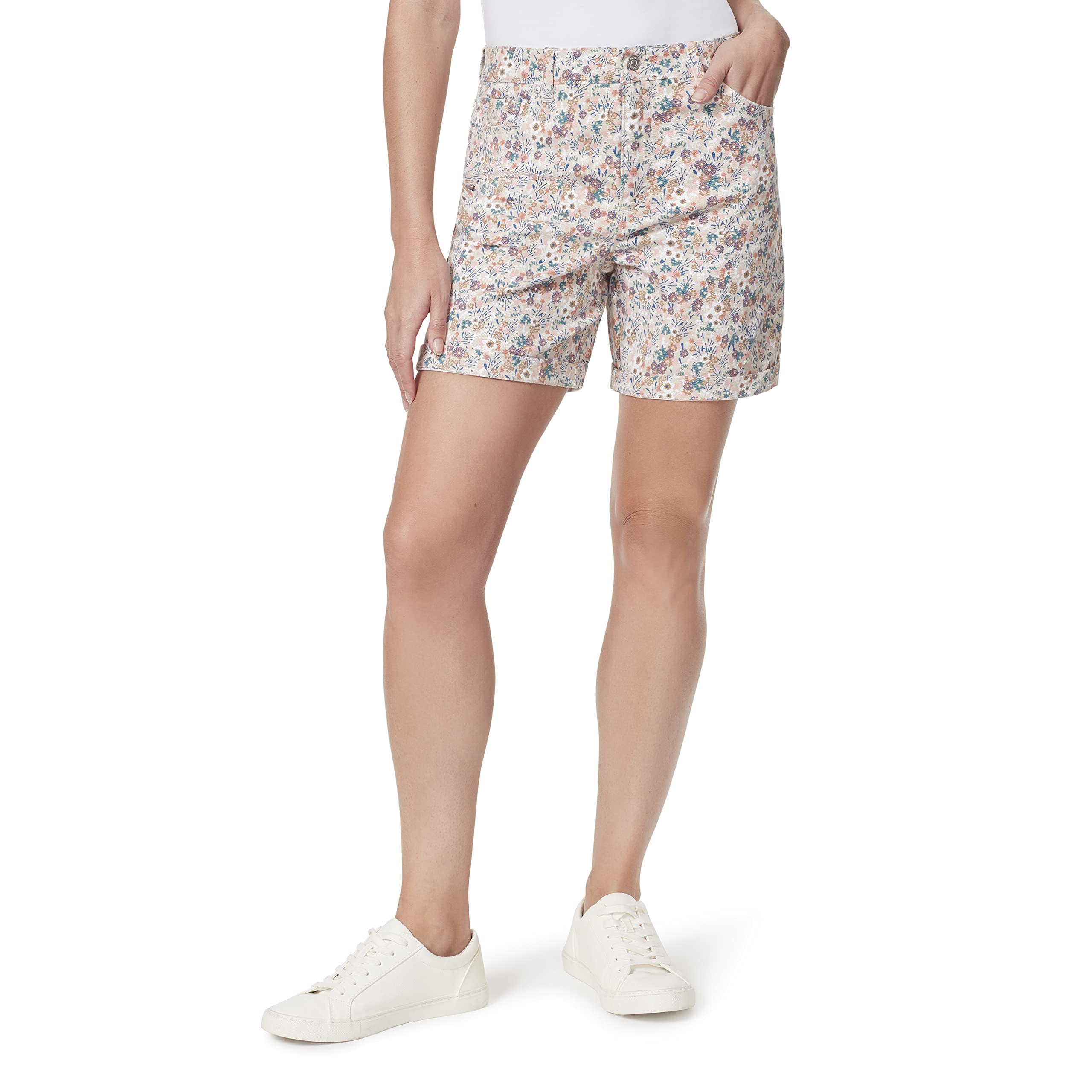 Gloria Vanderbilt Women's Amanda Basic Jean Short, STONEWOOD Wild Flowers, 10