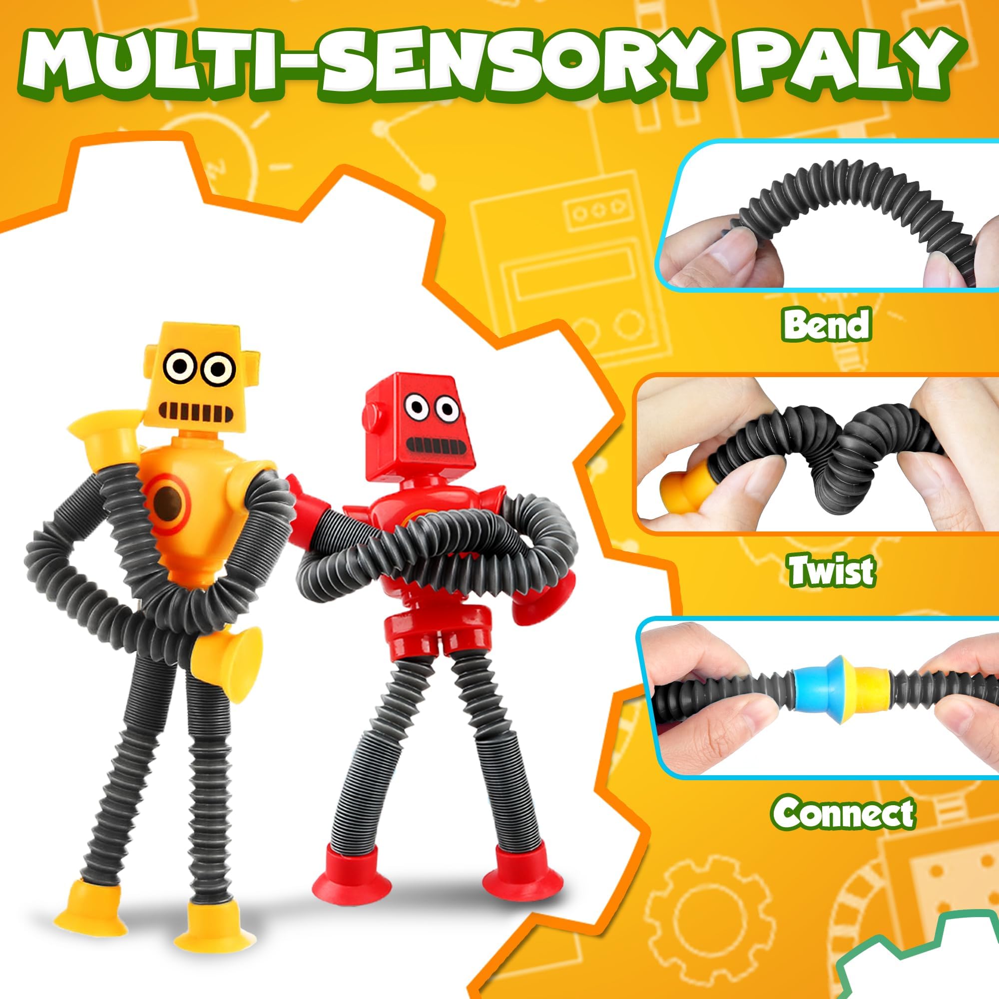 Easter Basket Stuffer Gift for Toddlers Boy Kid Year Old Age 3 4 5 6 7 8, Robot Sensory Travel Toy 4Pcs Airplane Autism Pop Tube Suction Fidget Toy Autistic Christmas Stocking Stuffers Valentines Day